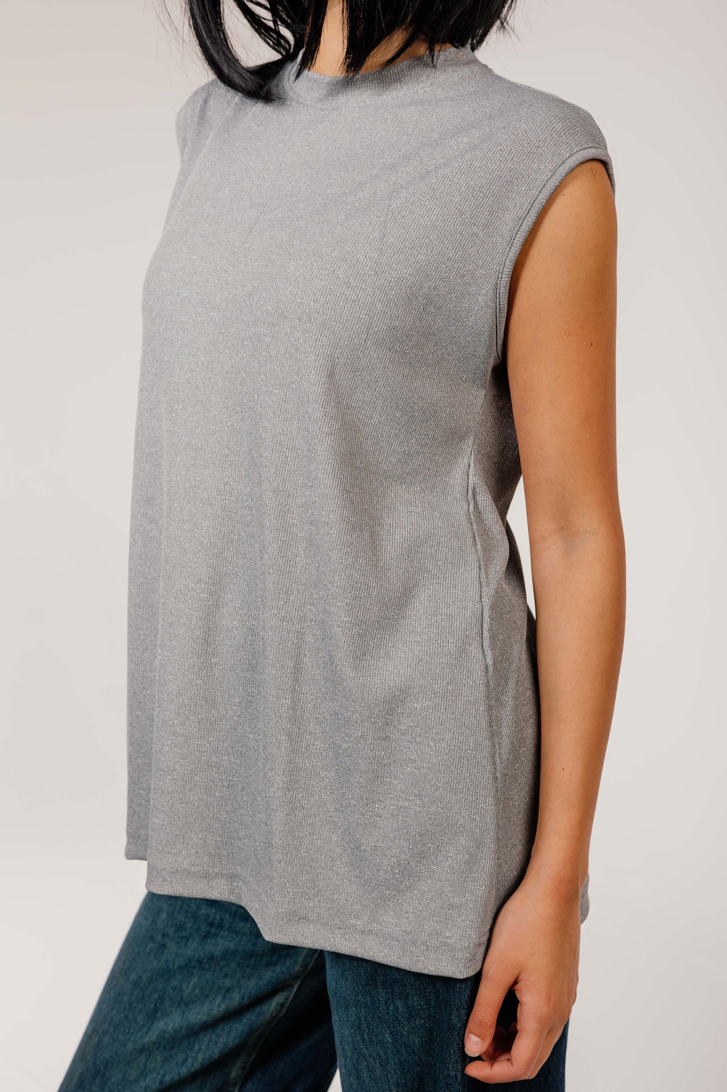 Gray Sleeveless Cotton Top