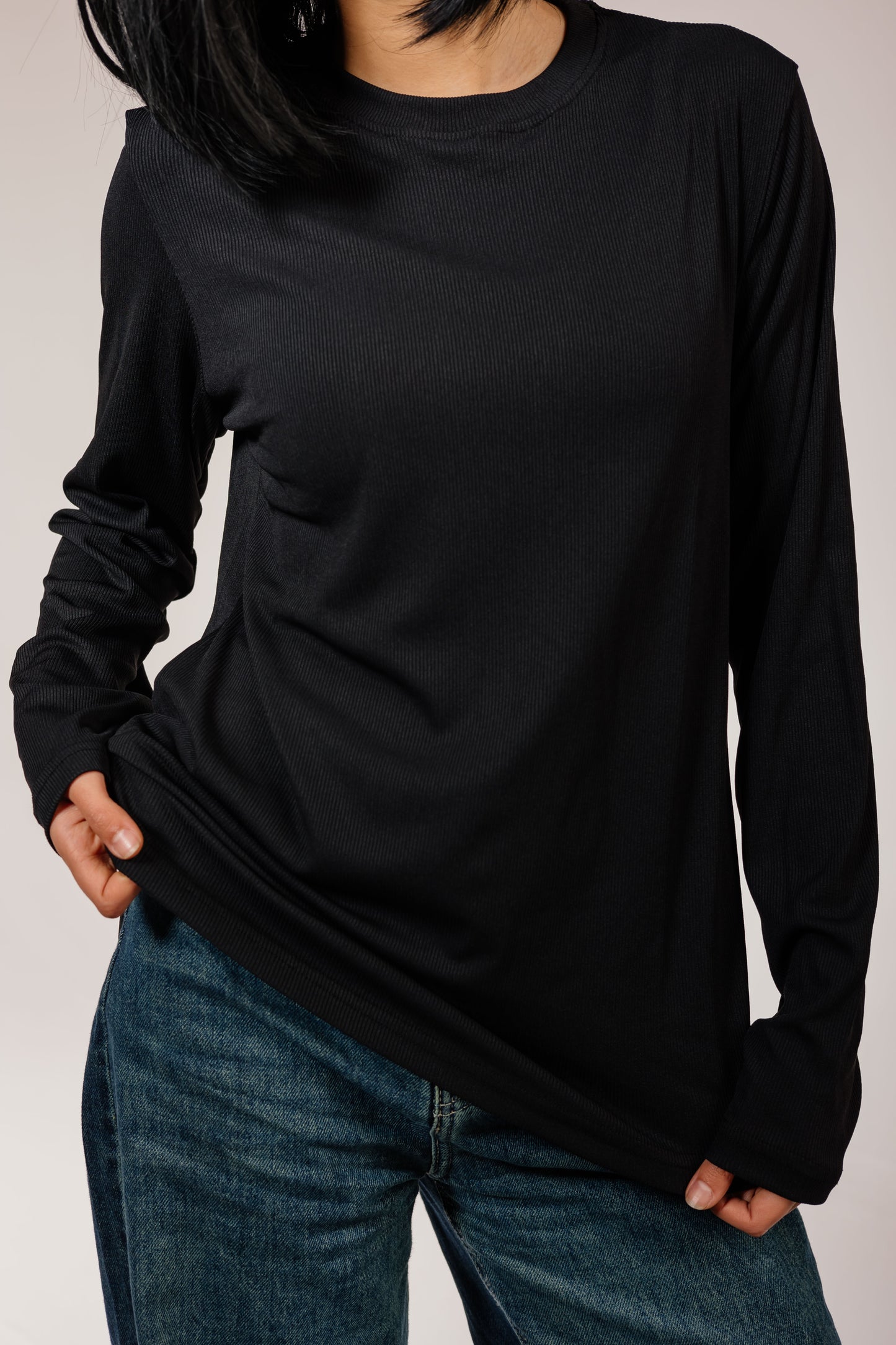 Black Cotton Long Sleeve Top