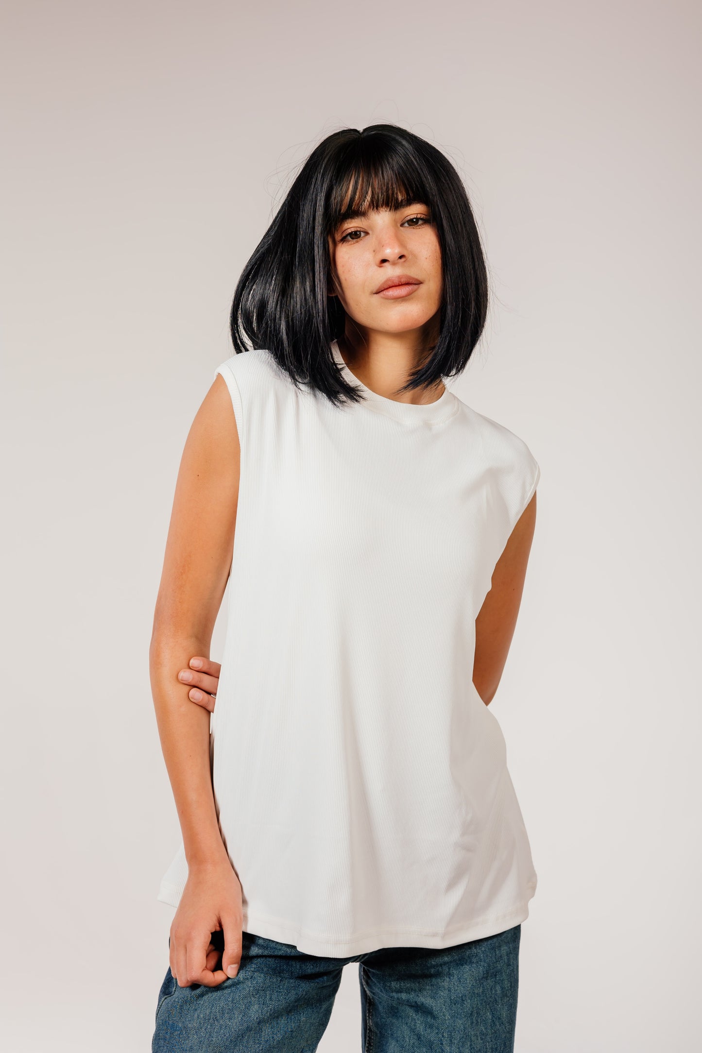 White Sleeveless Cotton Top