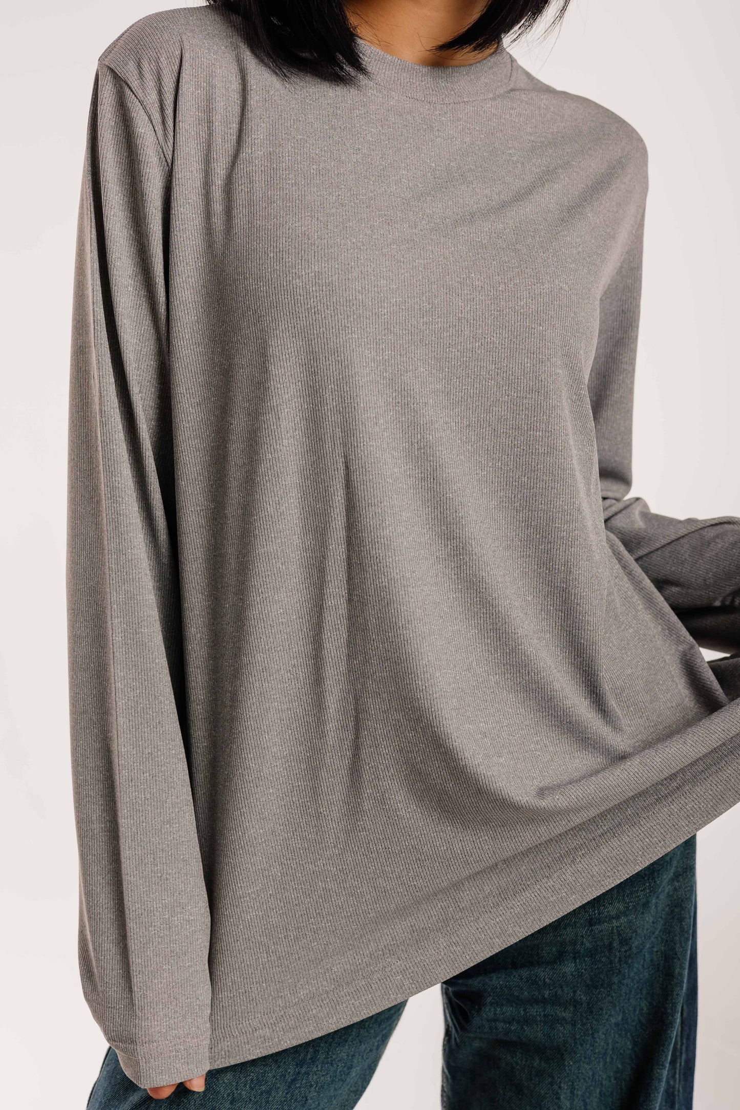 Gray Cotton Long Sleeve Top