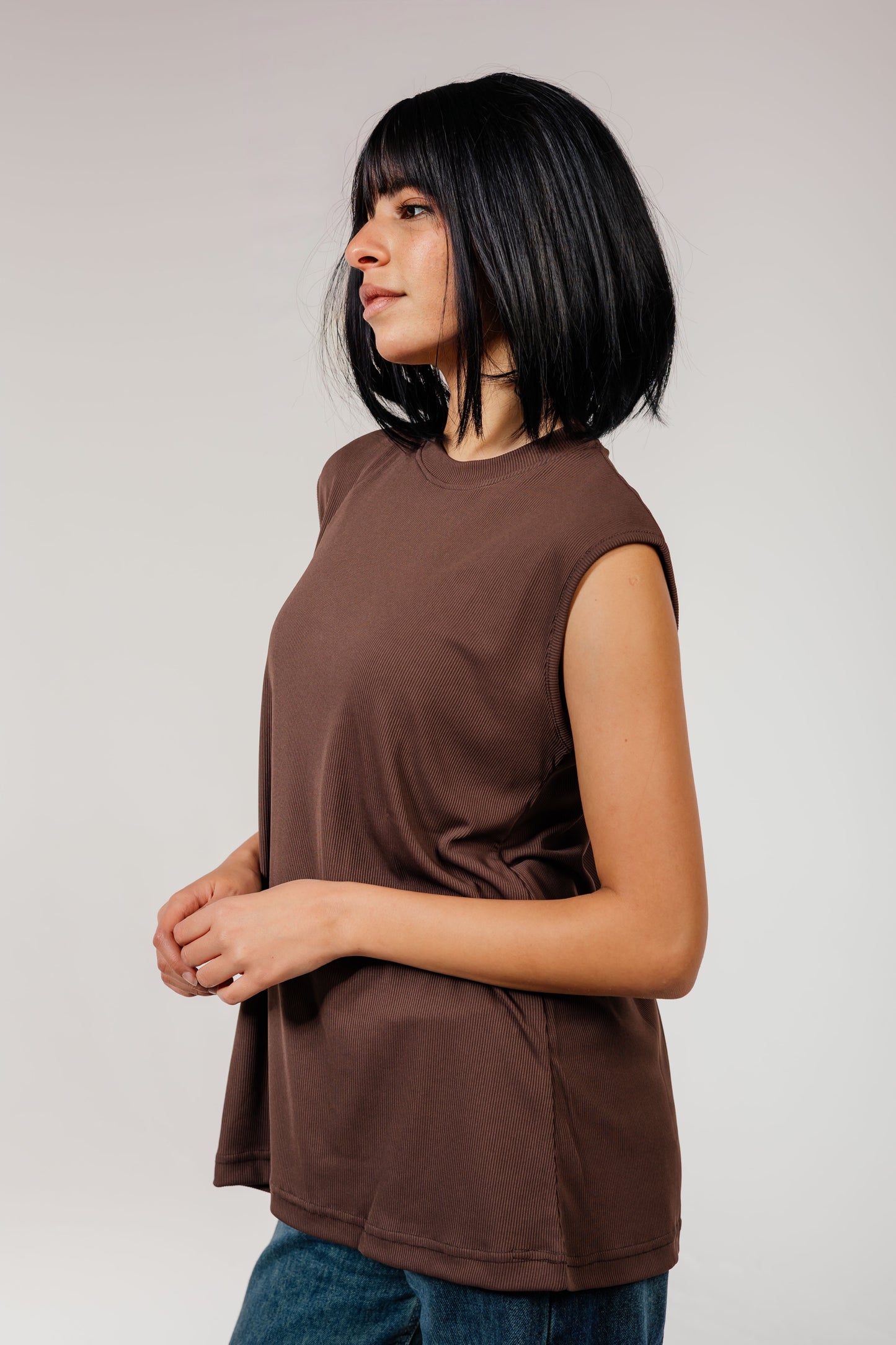 Brown Sleeveless Cotton Top