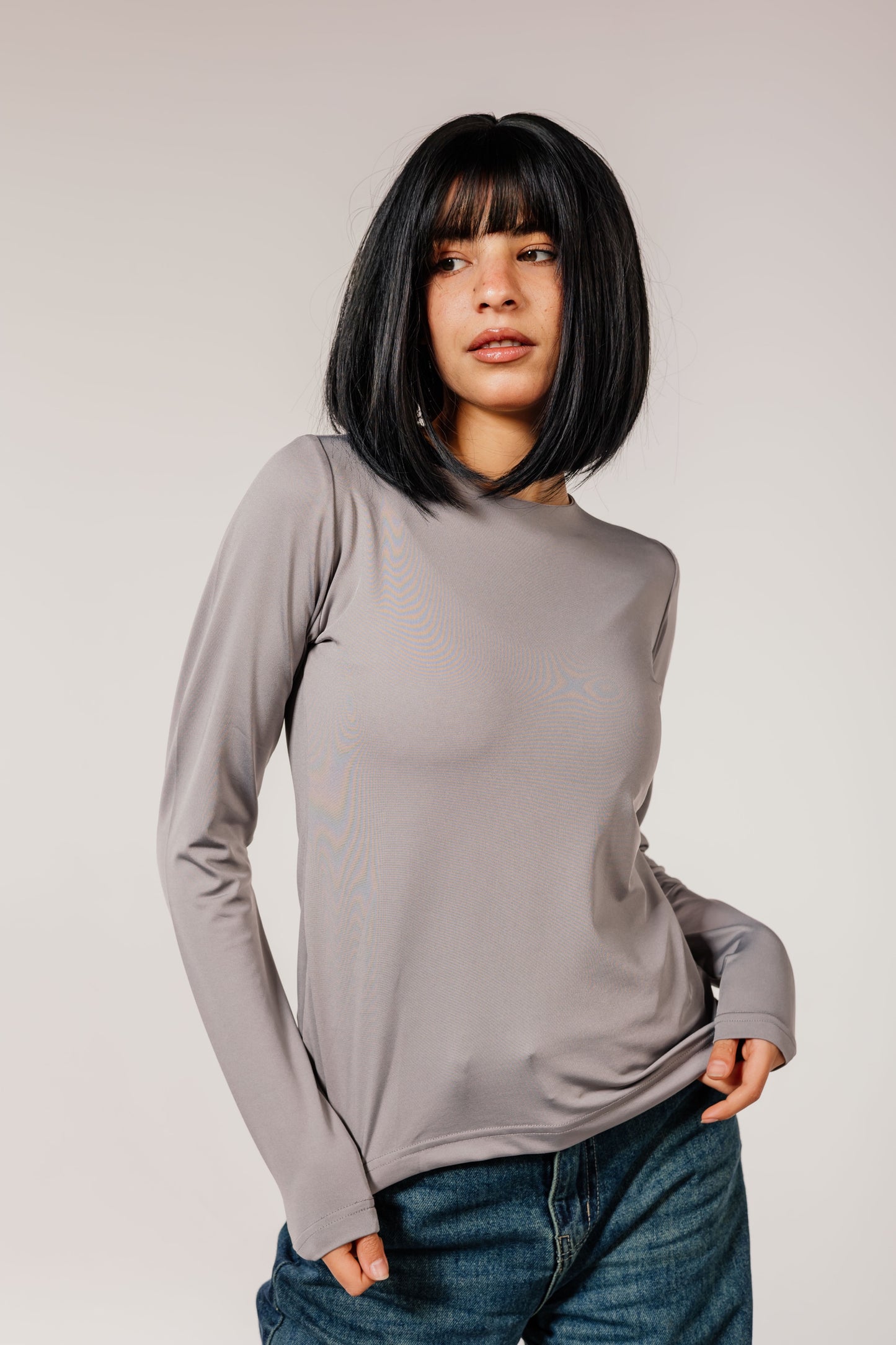 Gray Long Sleeve Top