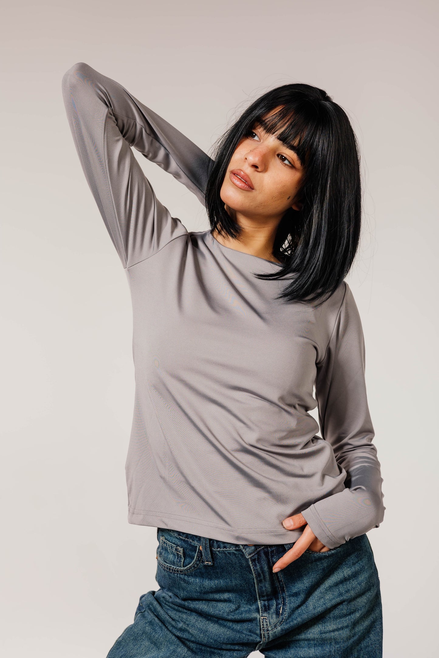 Gray Long Sleeve Top