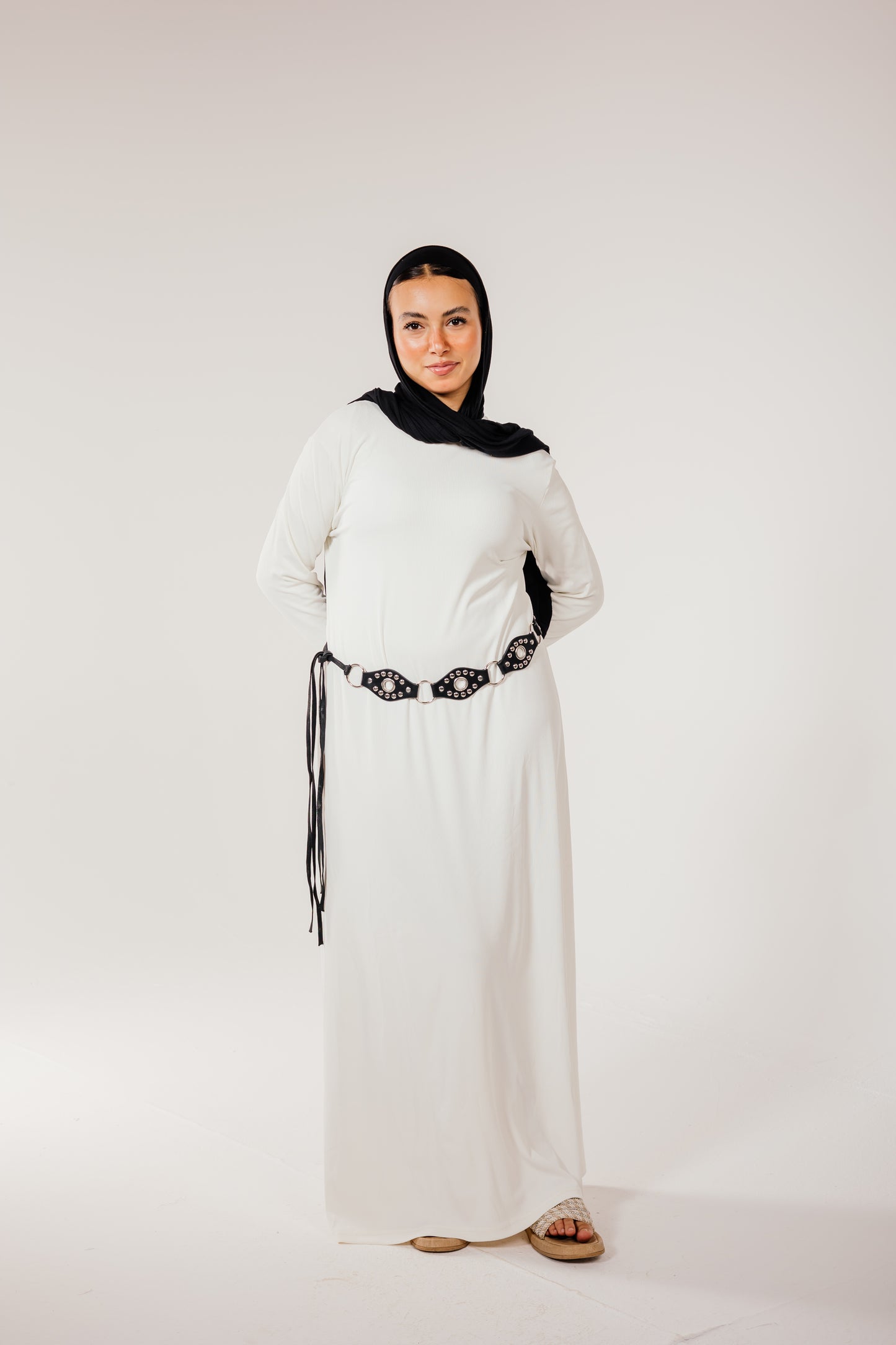 White Long Sleeve Basic Dress
