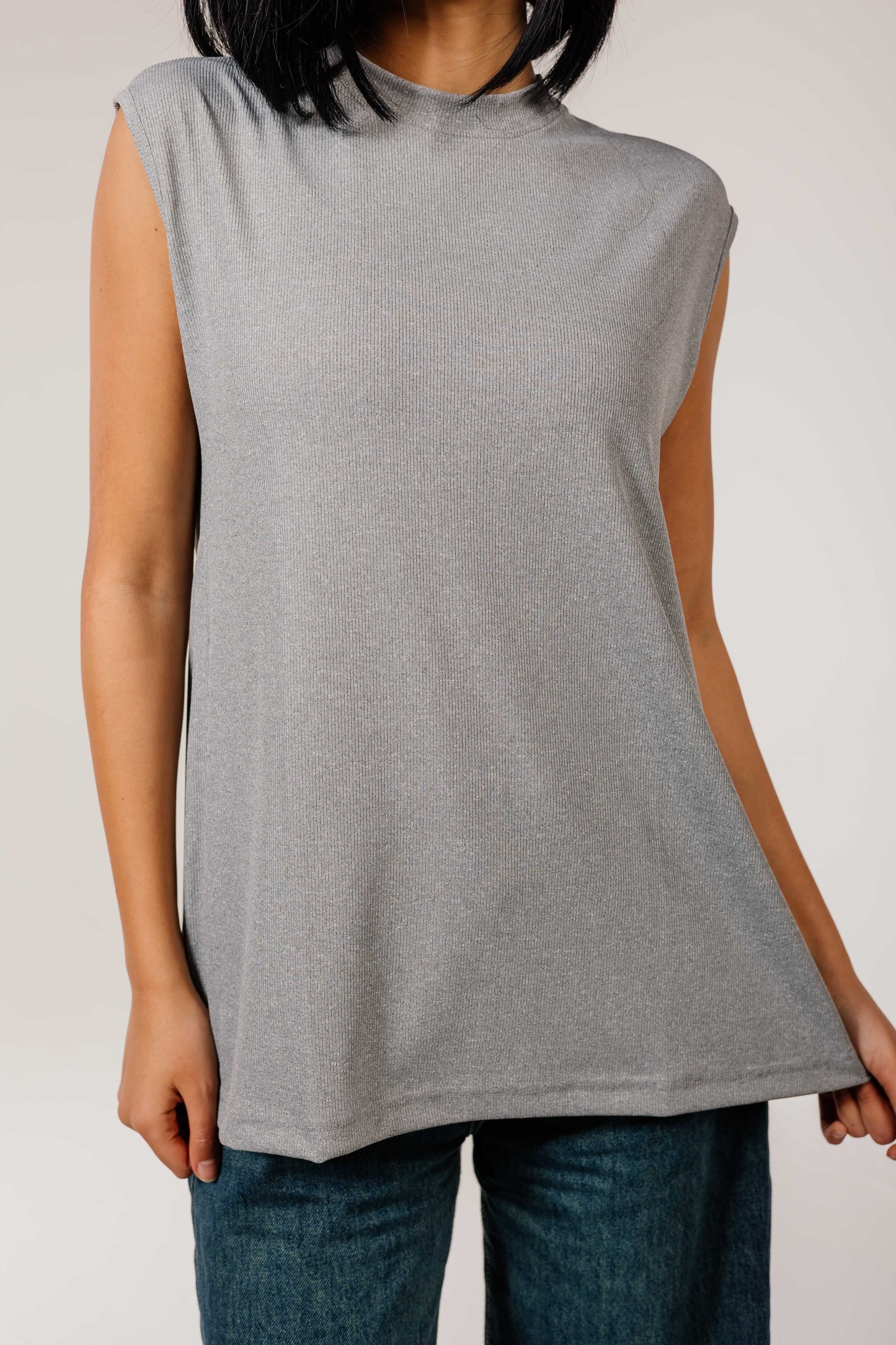 Gray Sleeveless Cotton Top