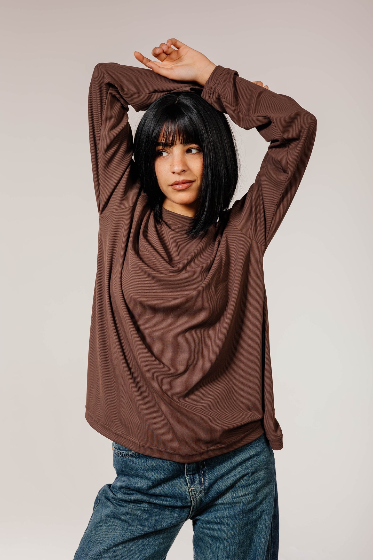 Brown Cotton Long Sleeve Top