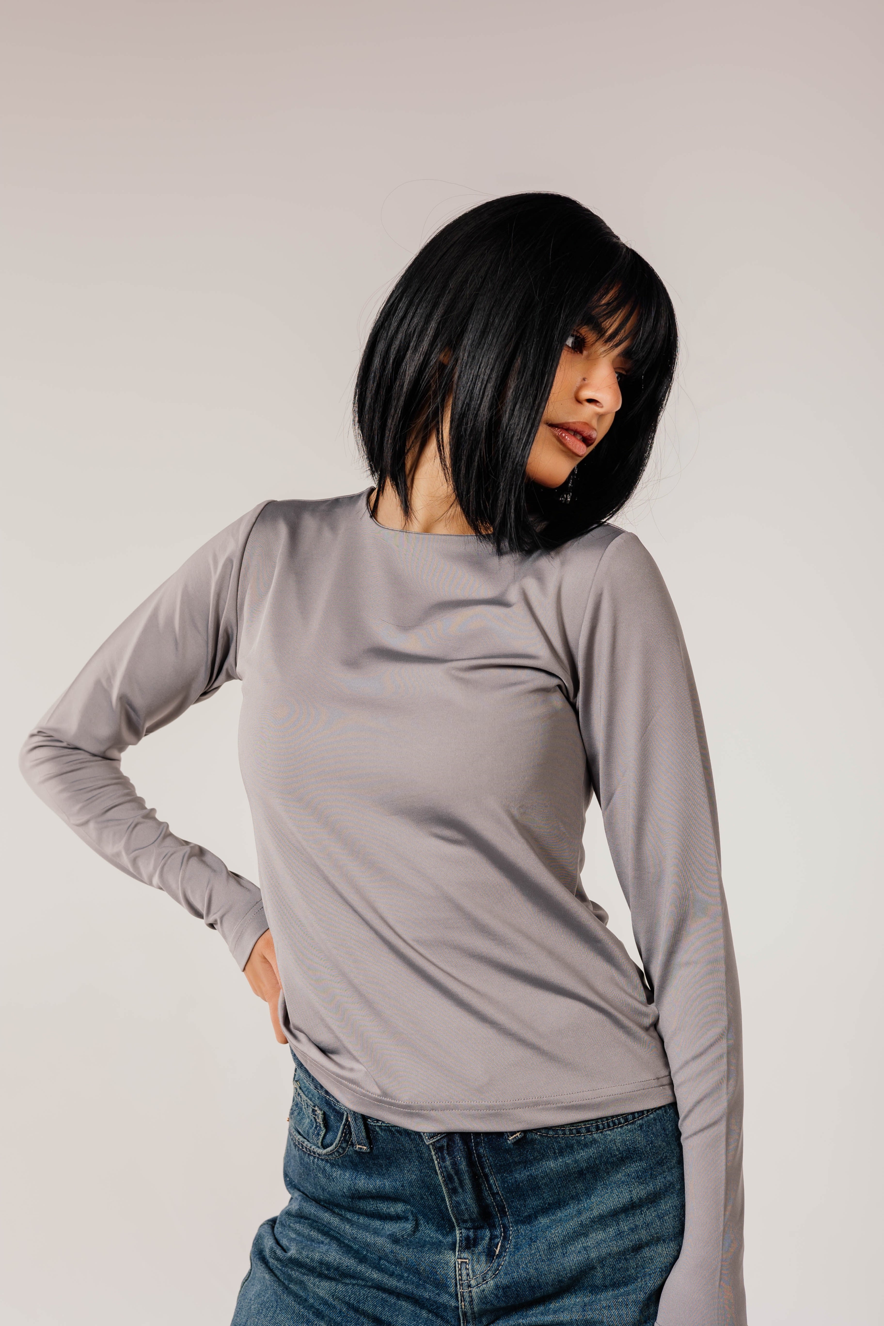 Gray Long Sleeve Top