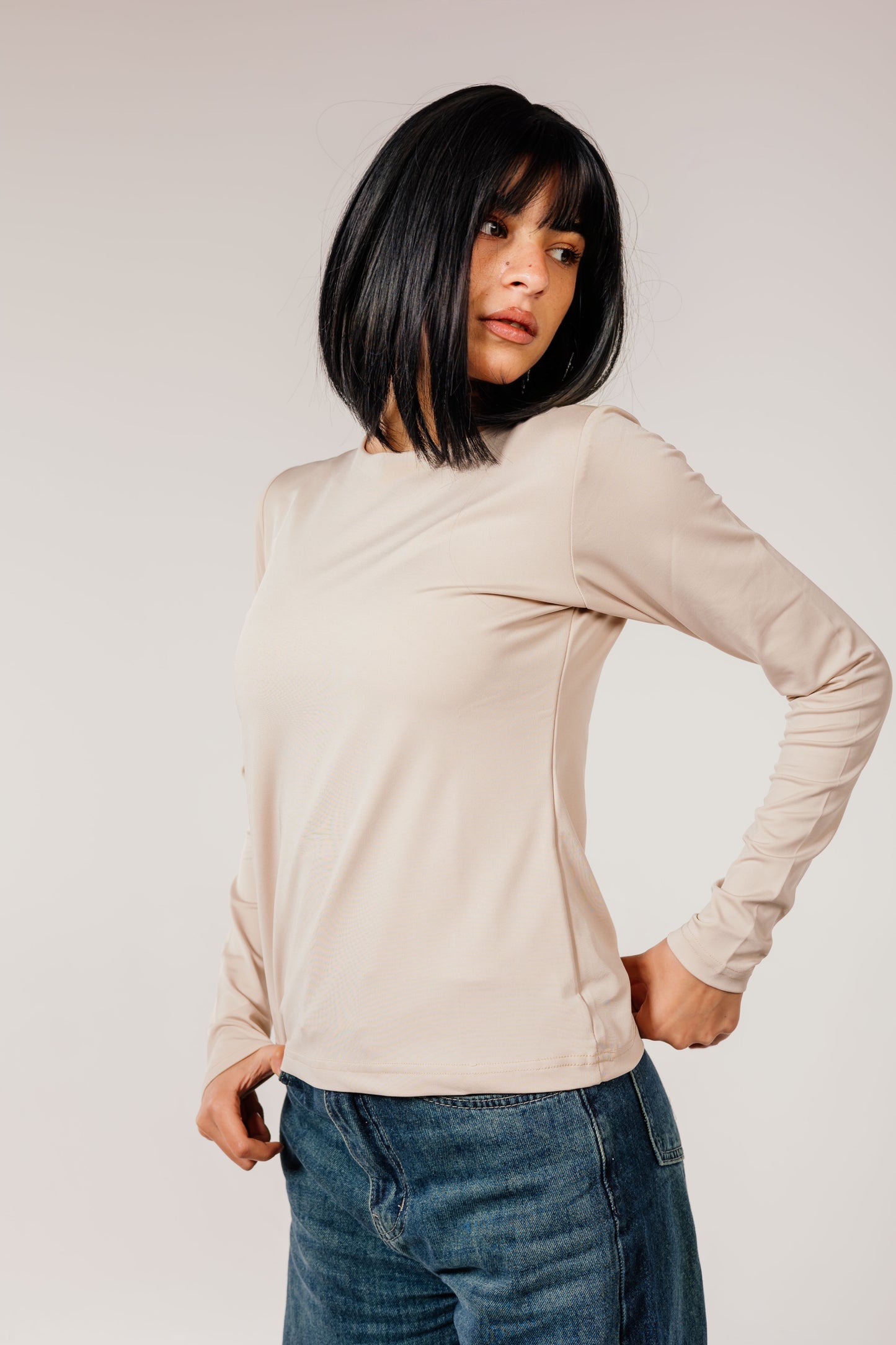 Beige Long Sleeve Top