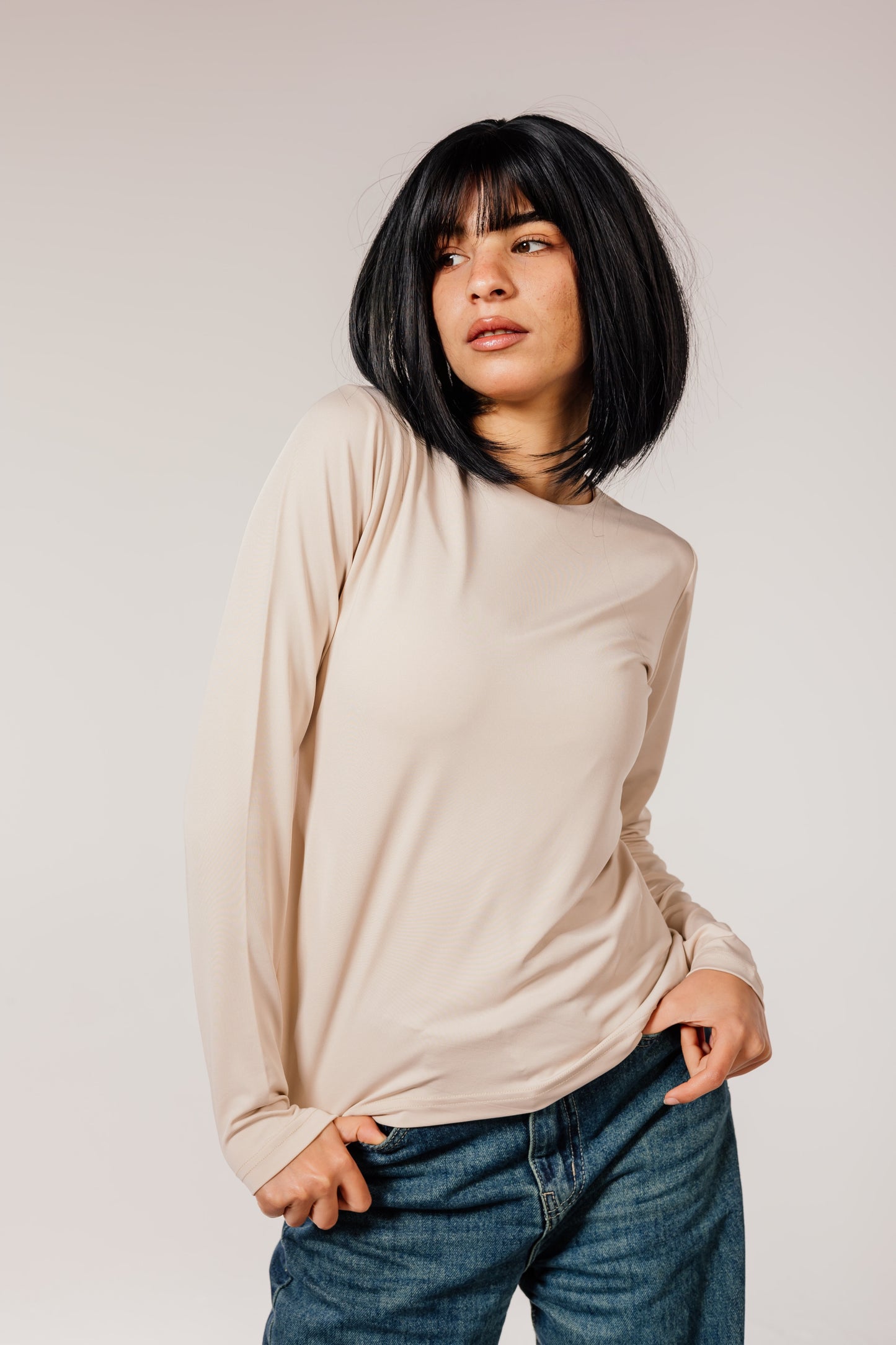 Beige Long Sleeve Top