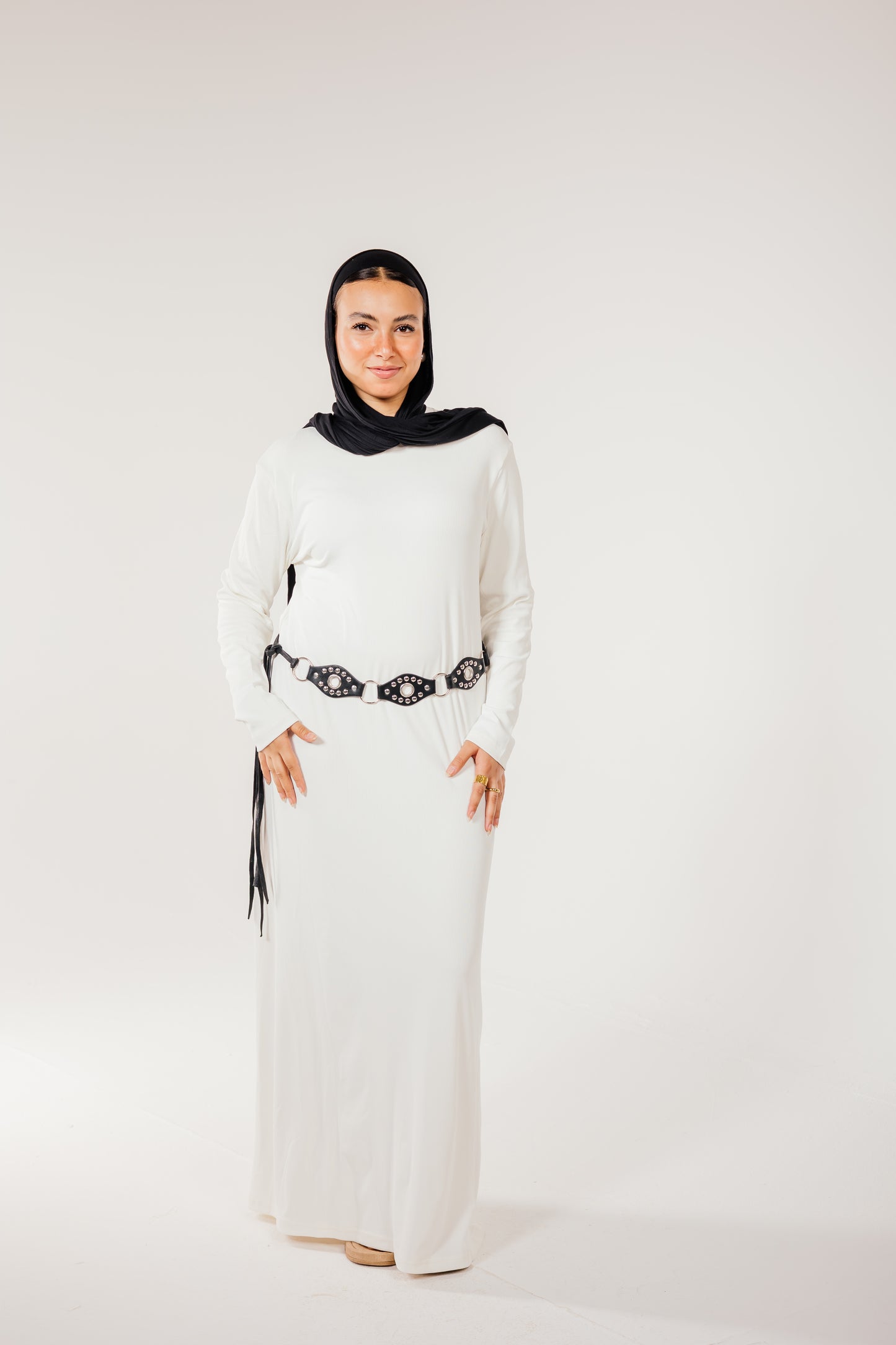 White Long Sleeve Basic Dress