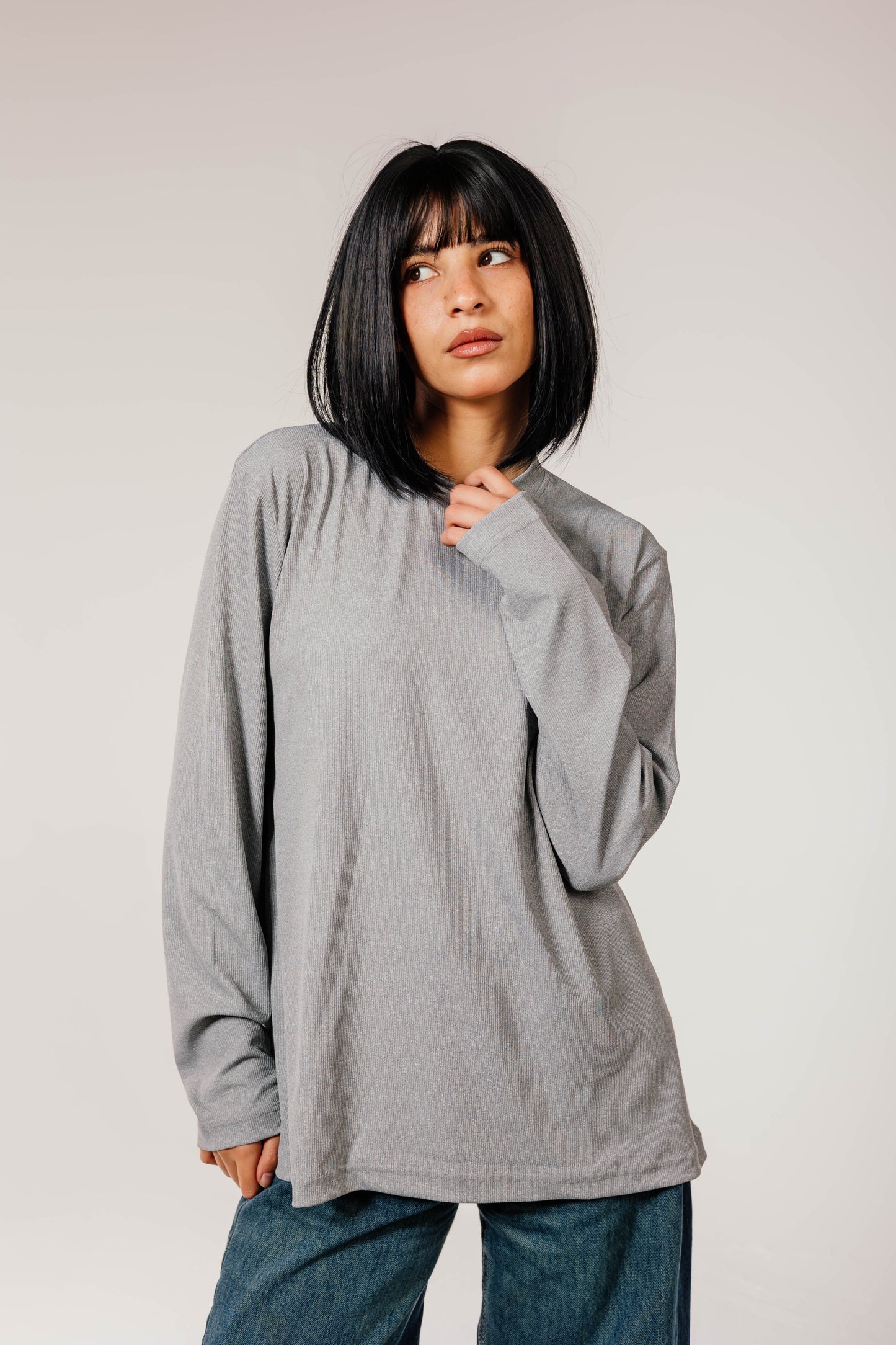 Gray Cotton Long Sleeve Top