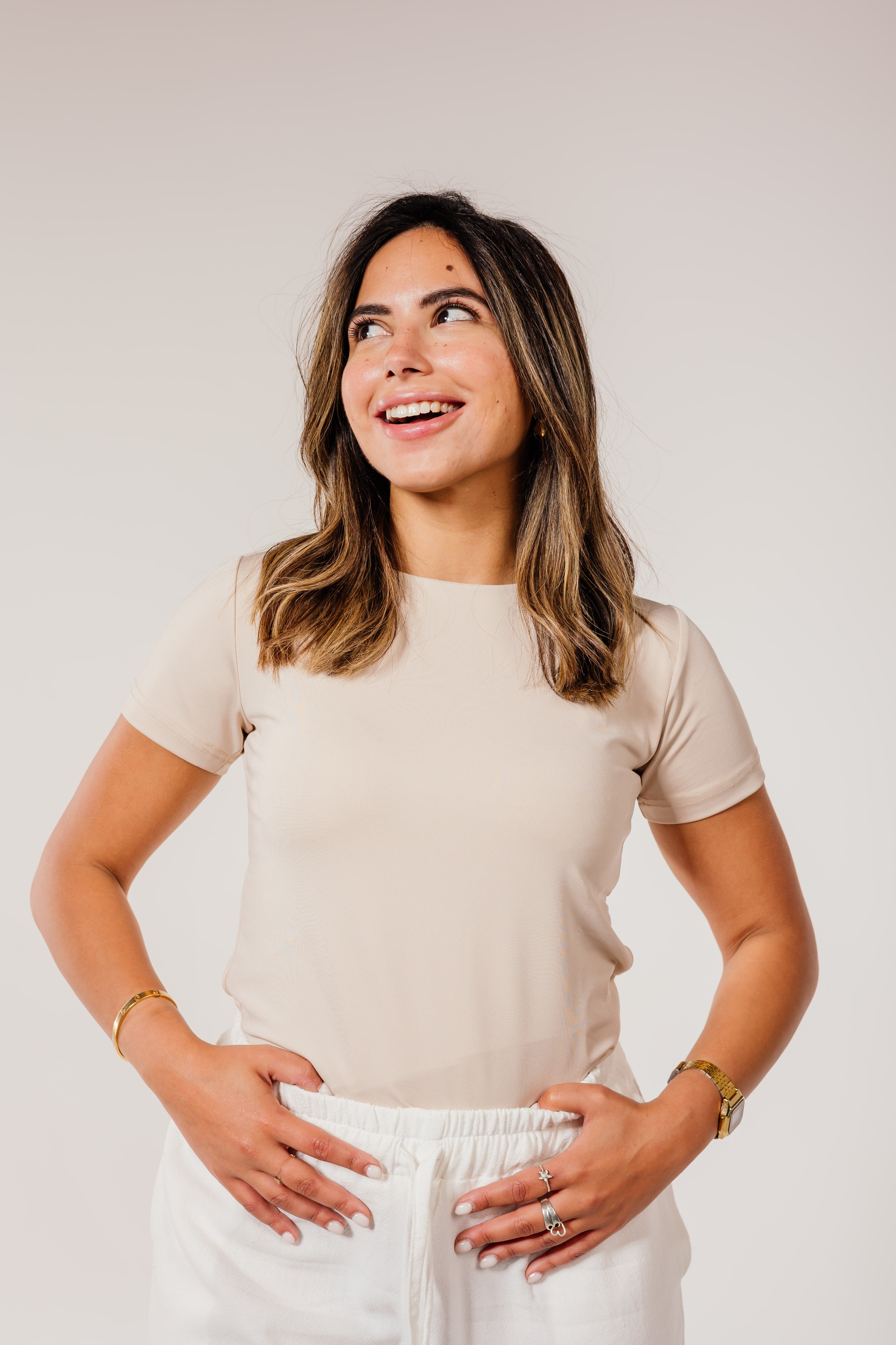 Beige Short Sleeve Top