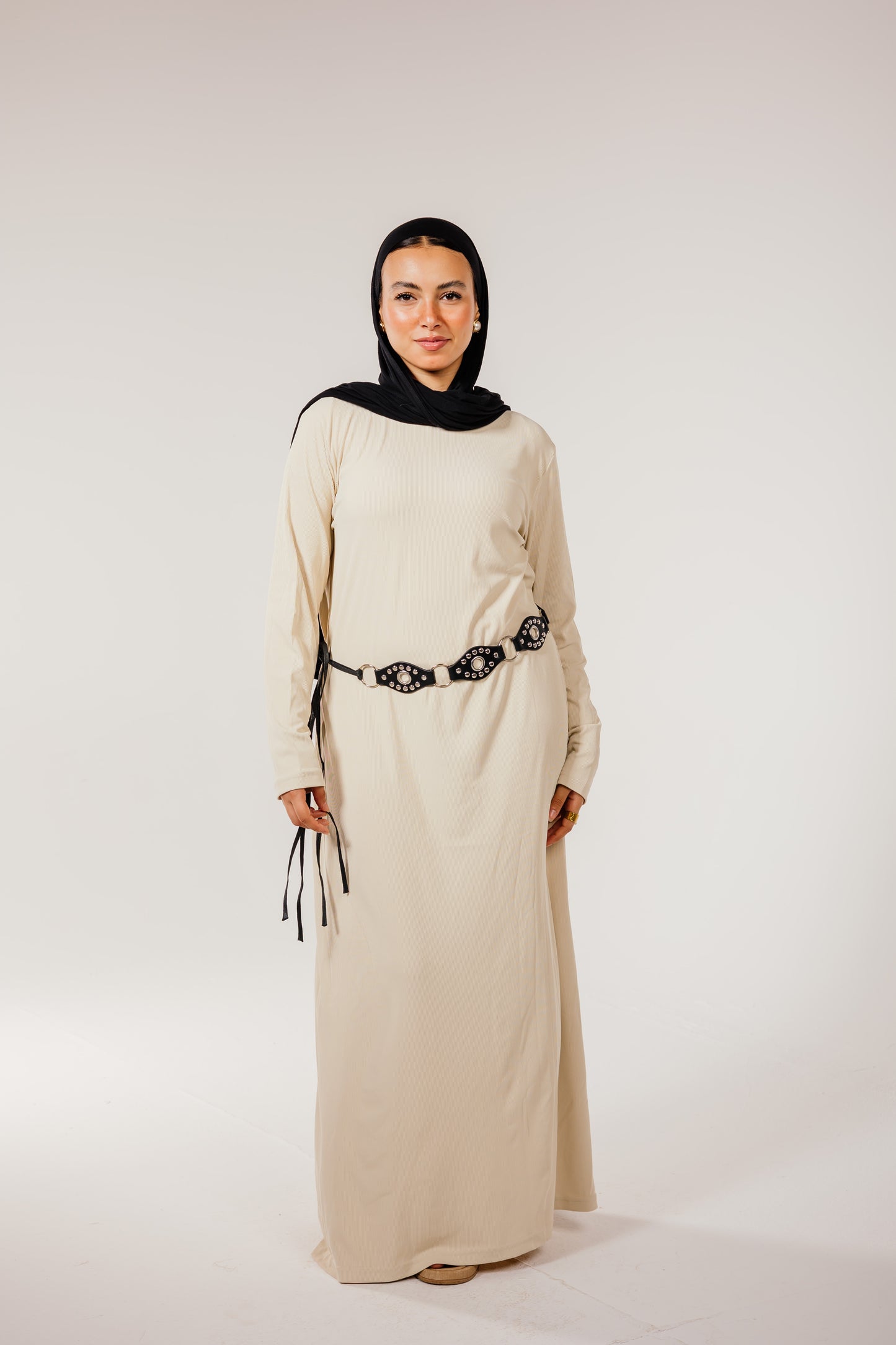 Beige Long Sleeve Basic Dress