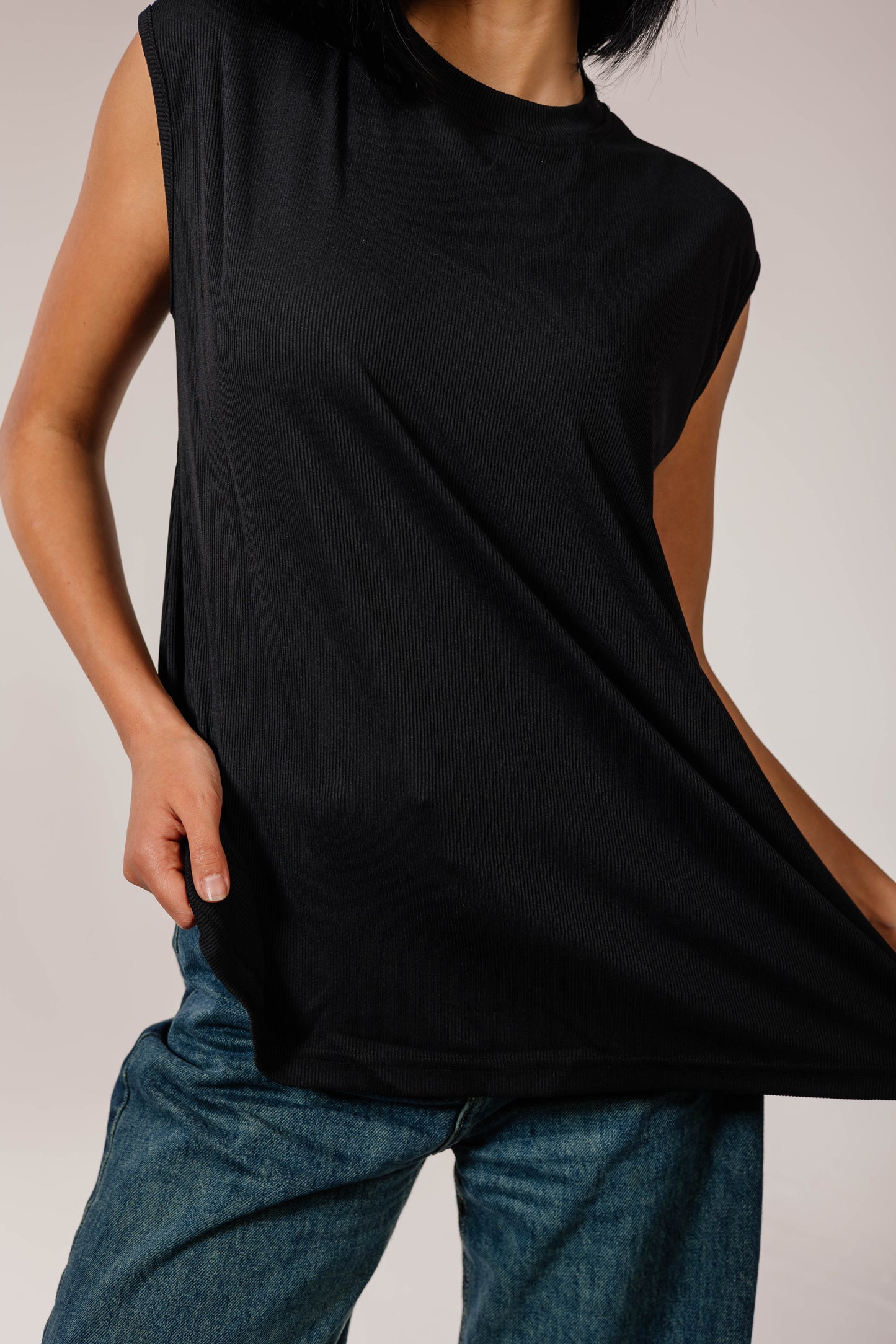 Black Sleeveless Cotton Top