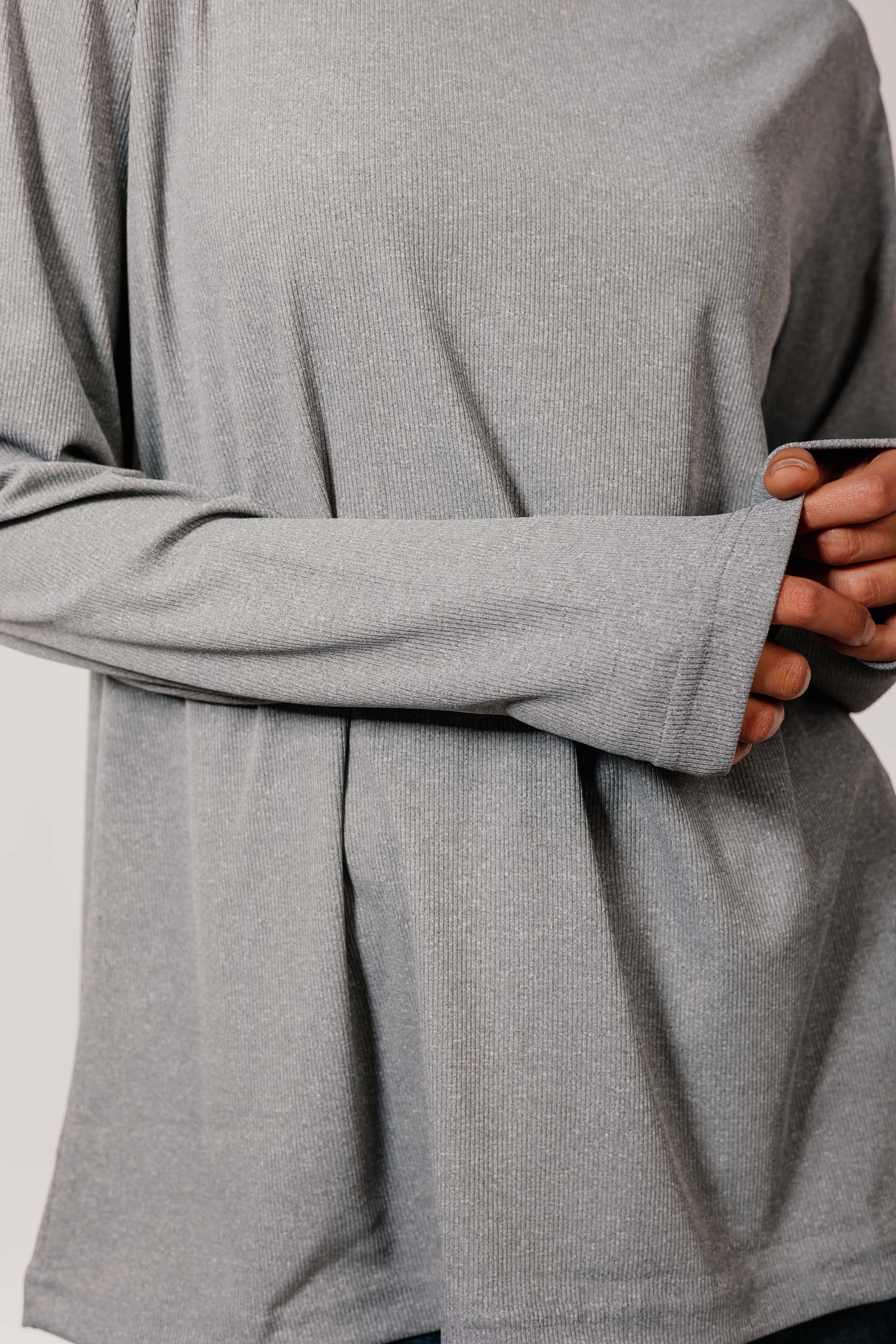 Gray Cotton Long Sleeve Top