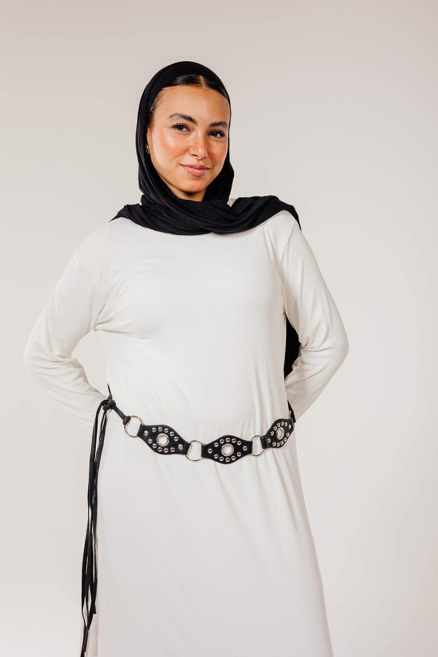 White Long Sleeve Basic Dress
