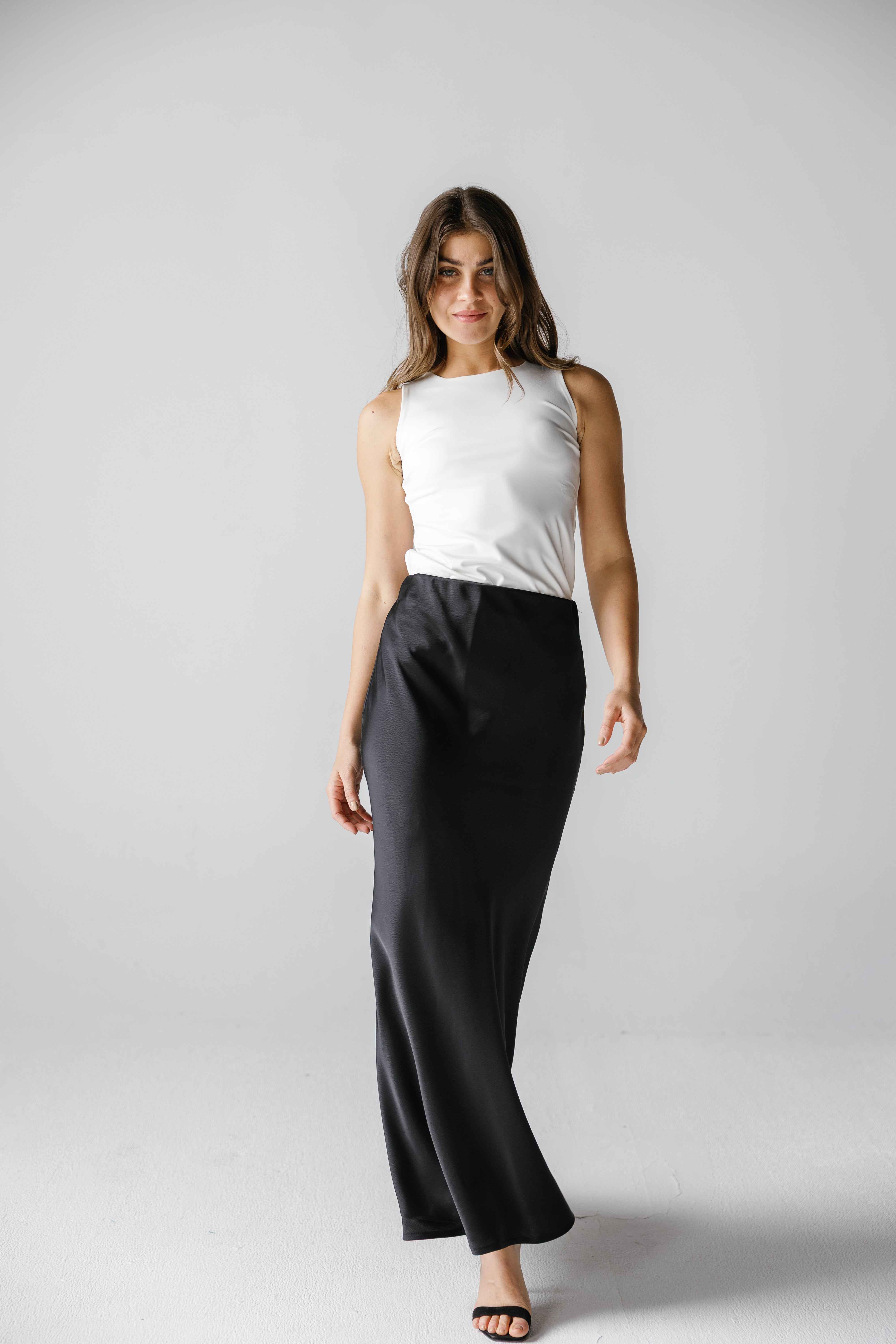 Ivy Satin Skirt (Black )