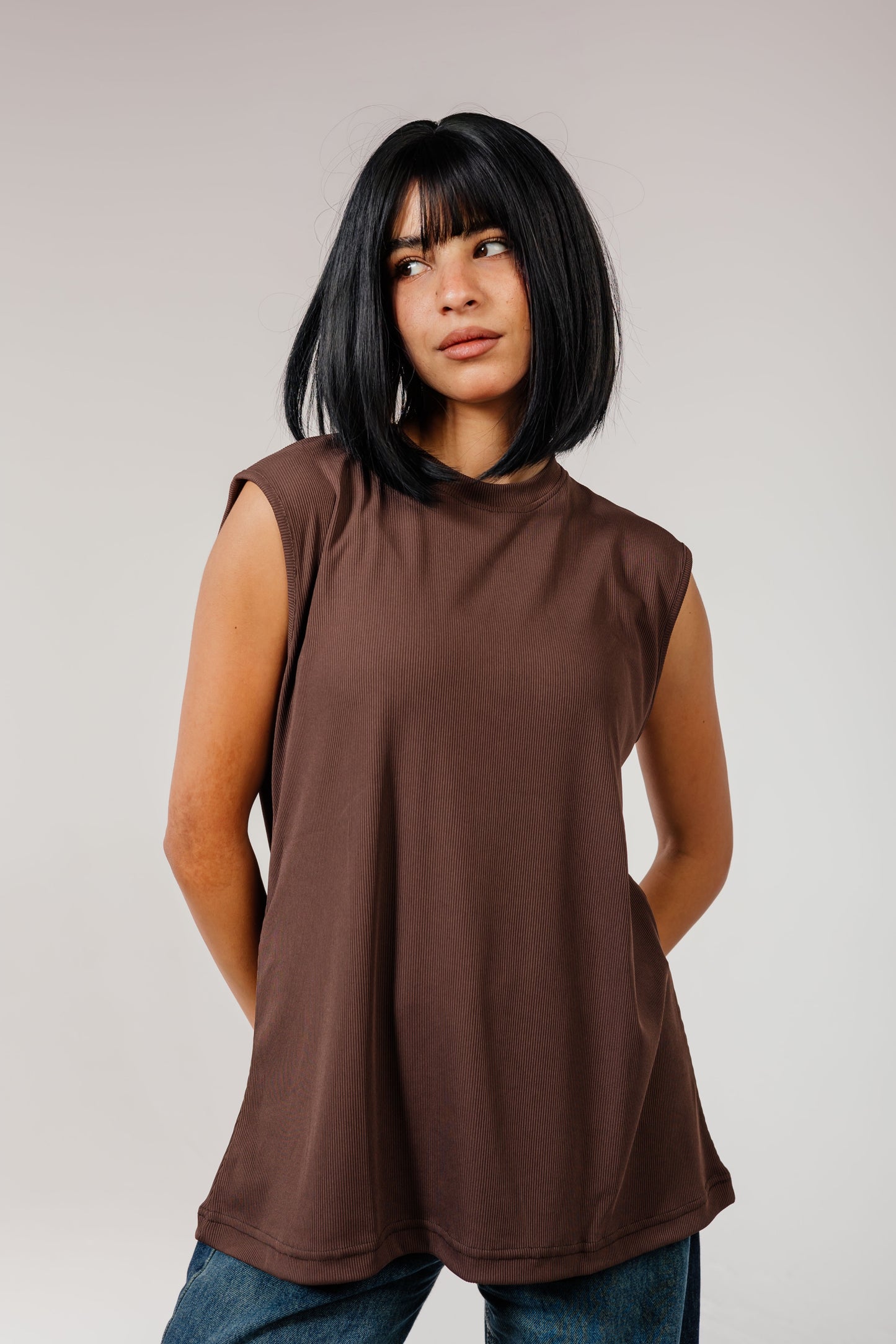 Brown Sleeveless Cotton Top