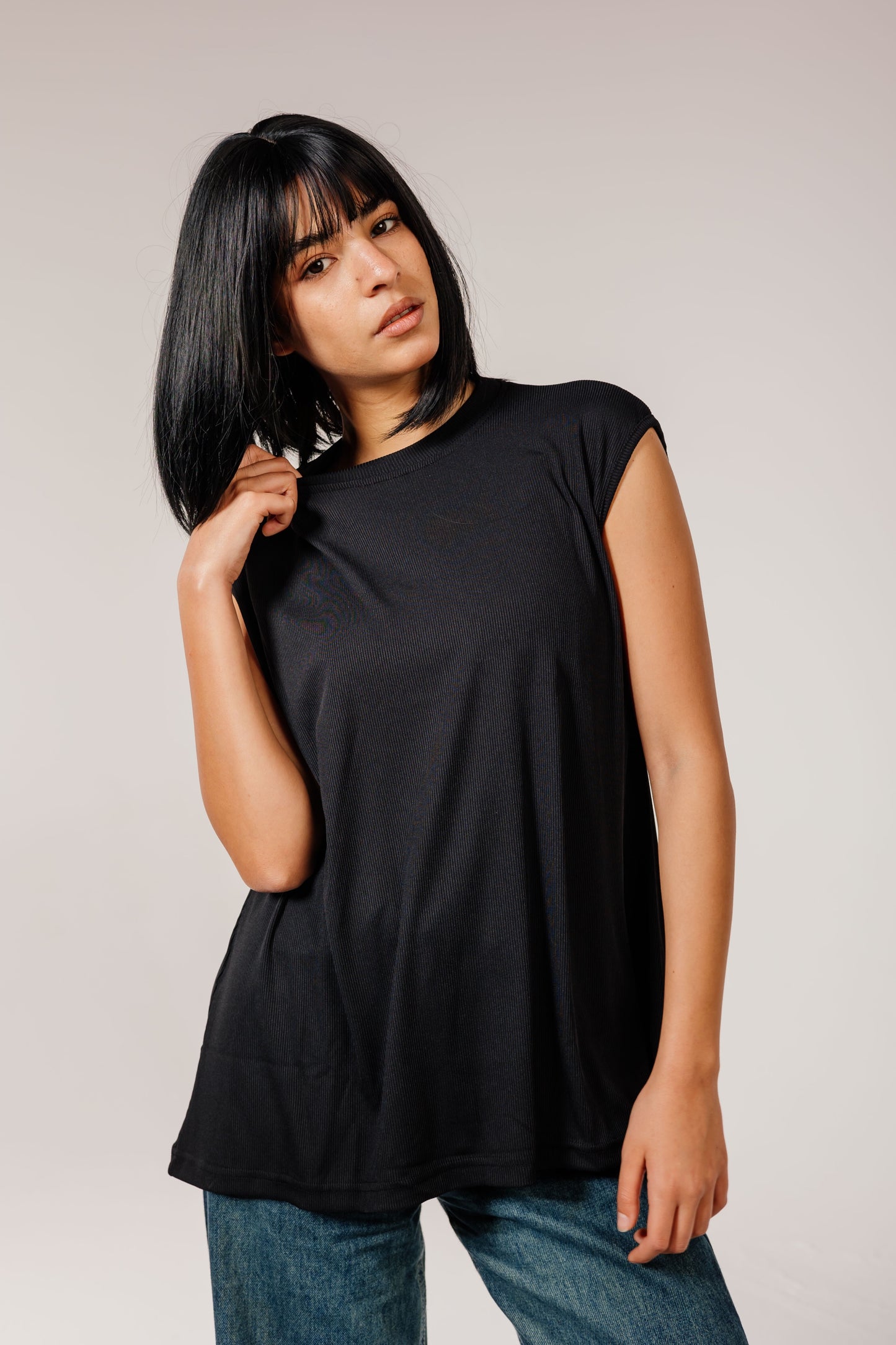Black Sleeveless Cotton Top