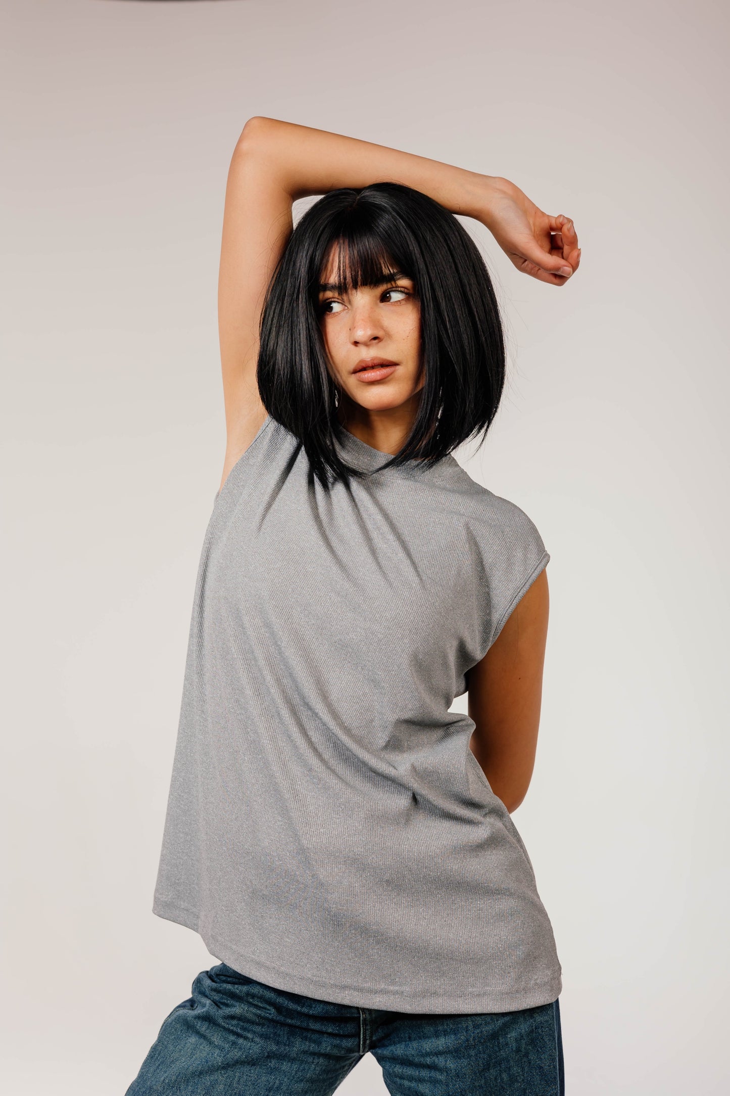 Gray Sleeveless Cotton Top