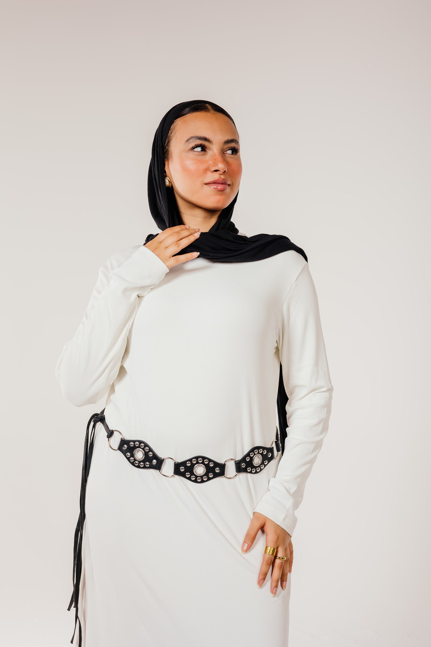 White Long Sleeve Basic Dress