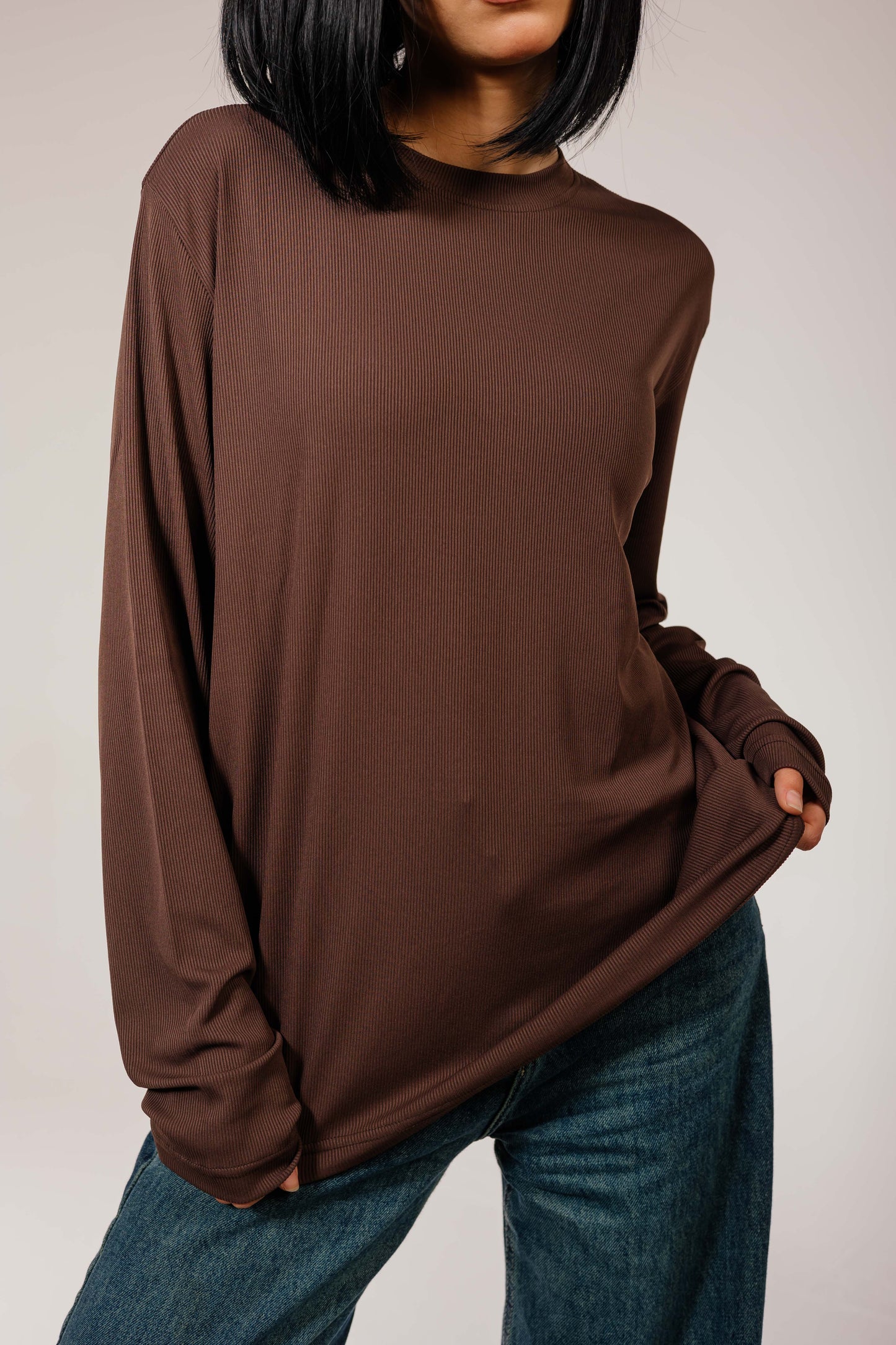 Brown Cotton Long Sleeve Top