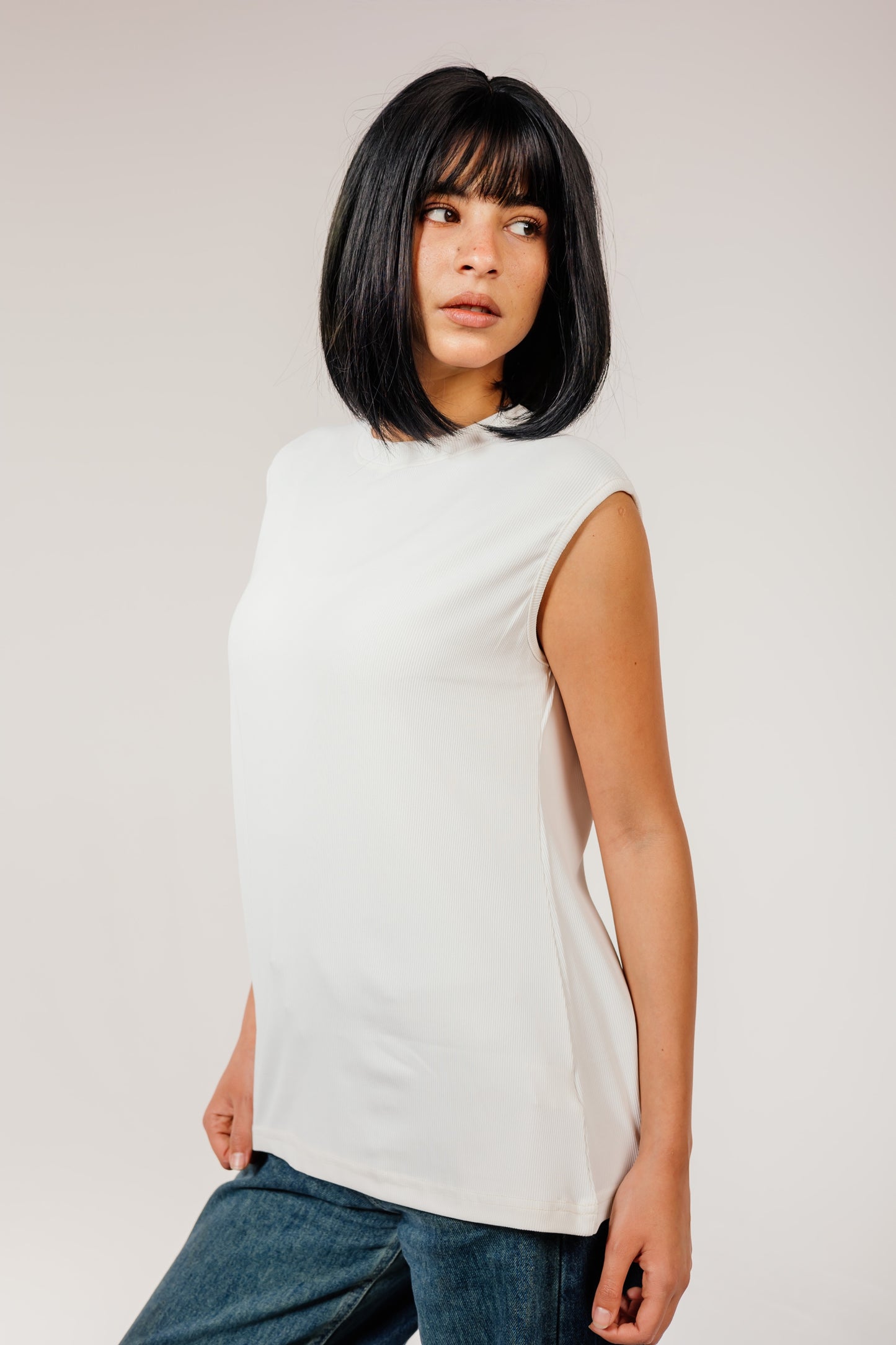 White Sleeveless Cotton Top