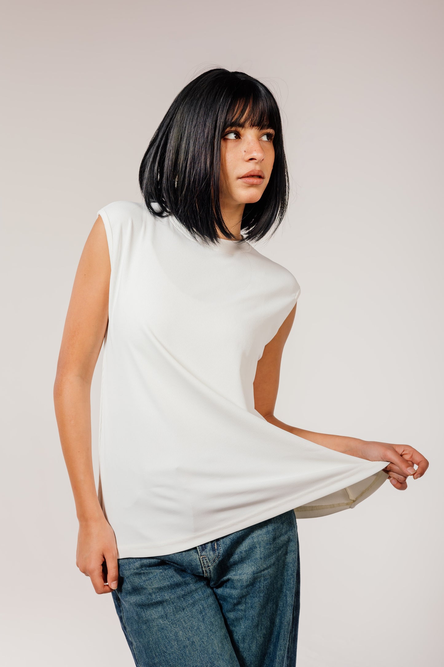 White Sleeveless Cotton Top