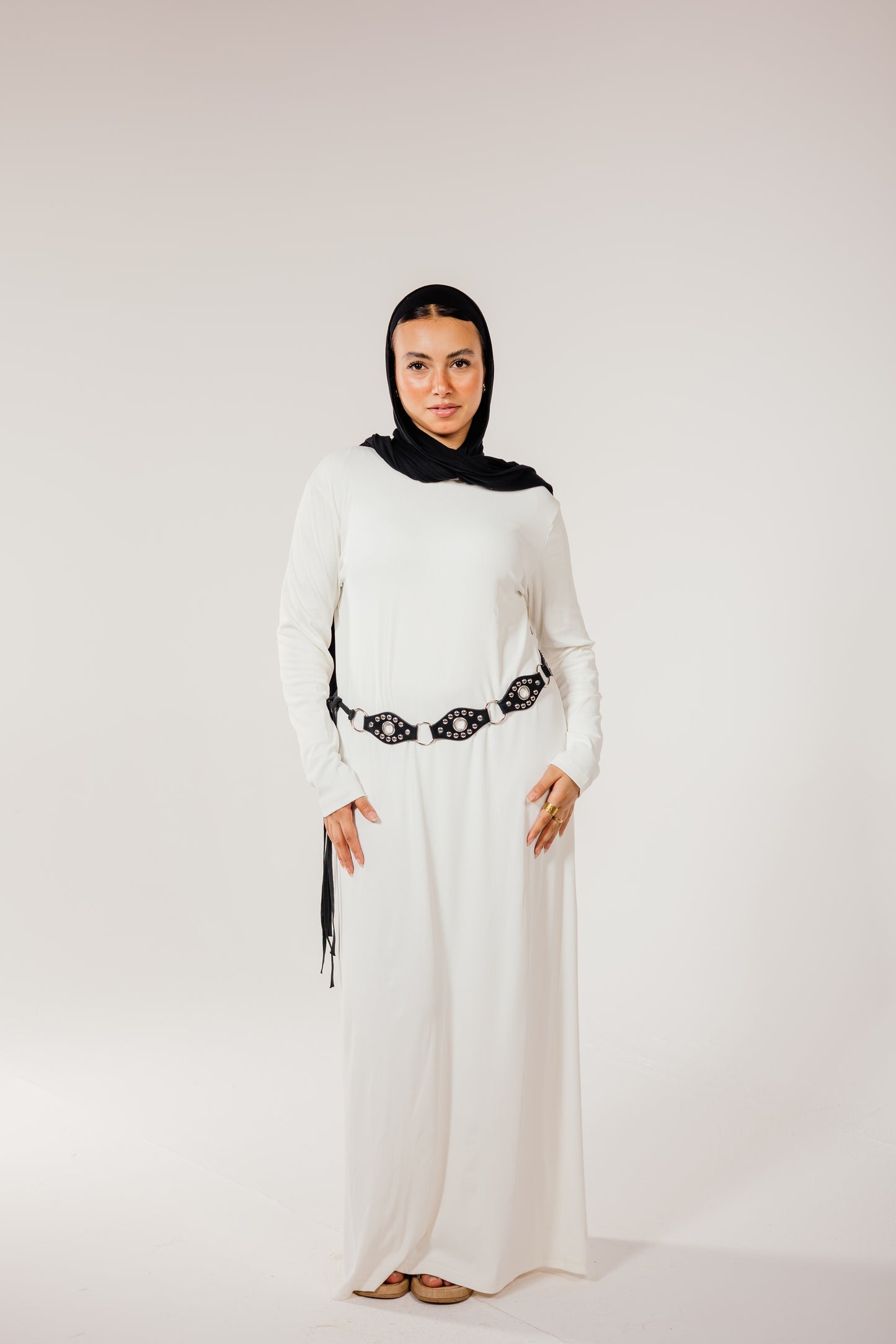 White Long Sleeve Basic Dress