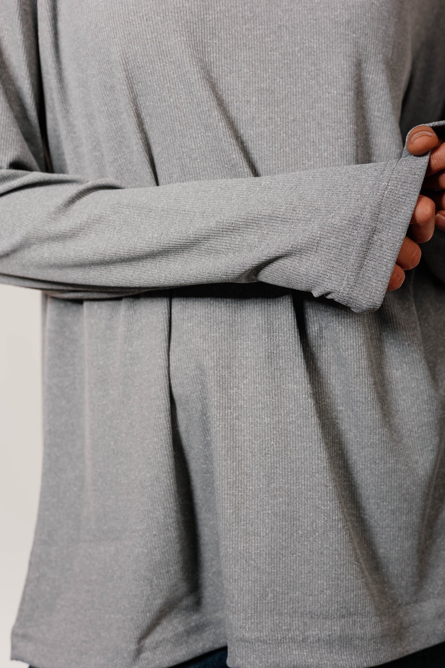 Gray Cotton Long Sleeve Top