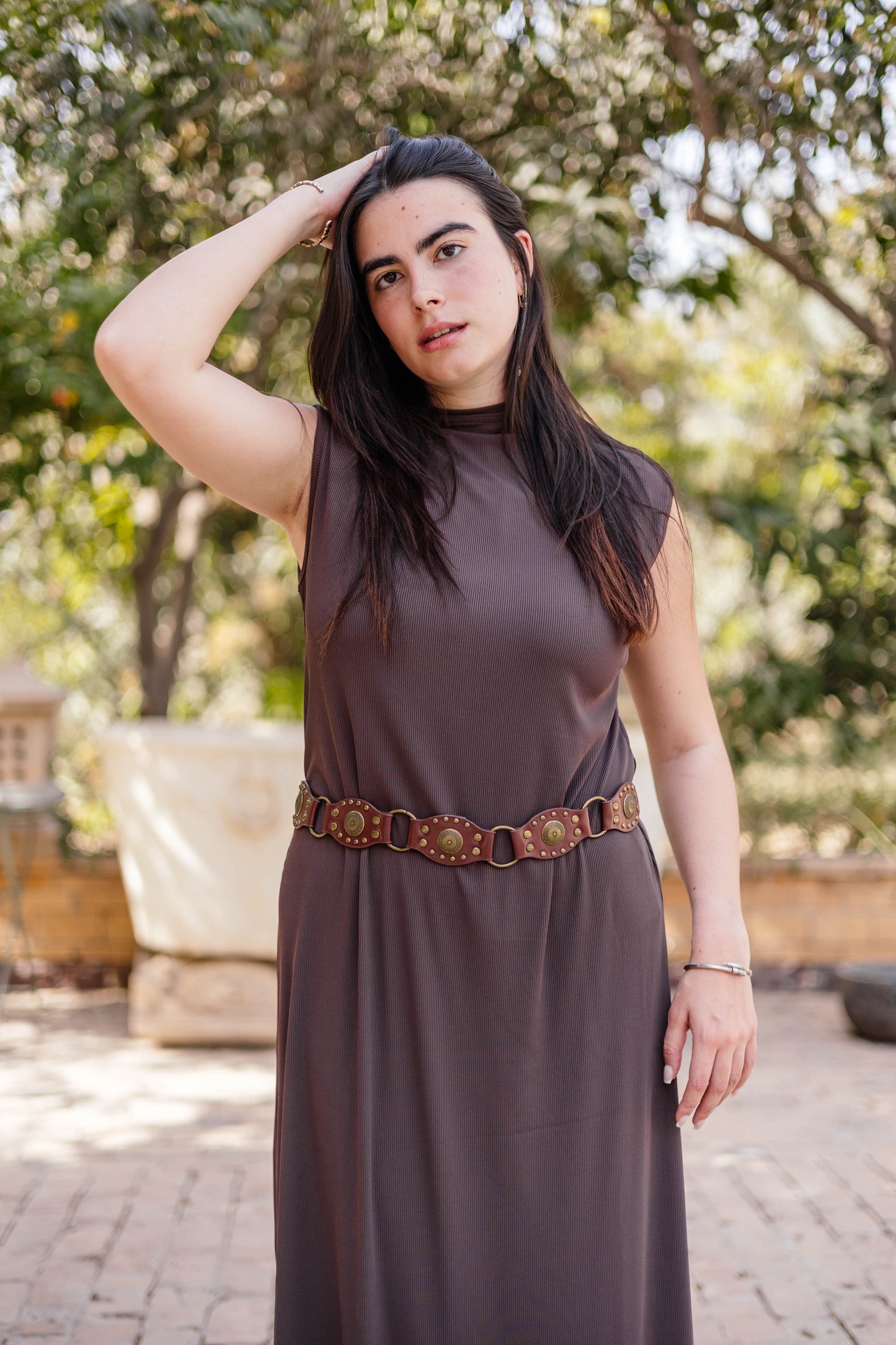 Brown Sleeveless Basic Dress