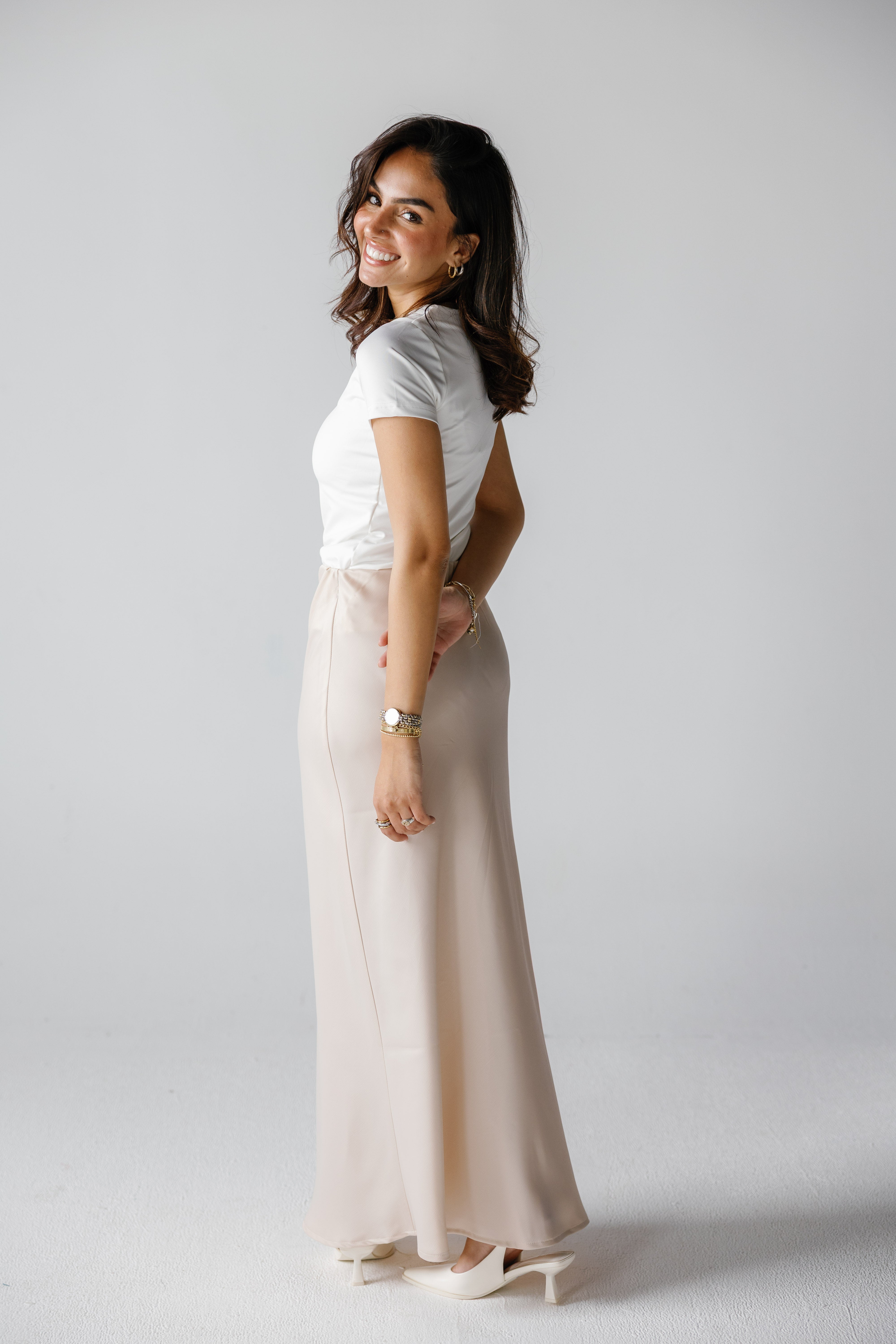 Ivy Satin Skirt (Beige)