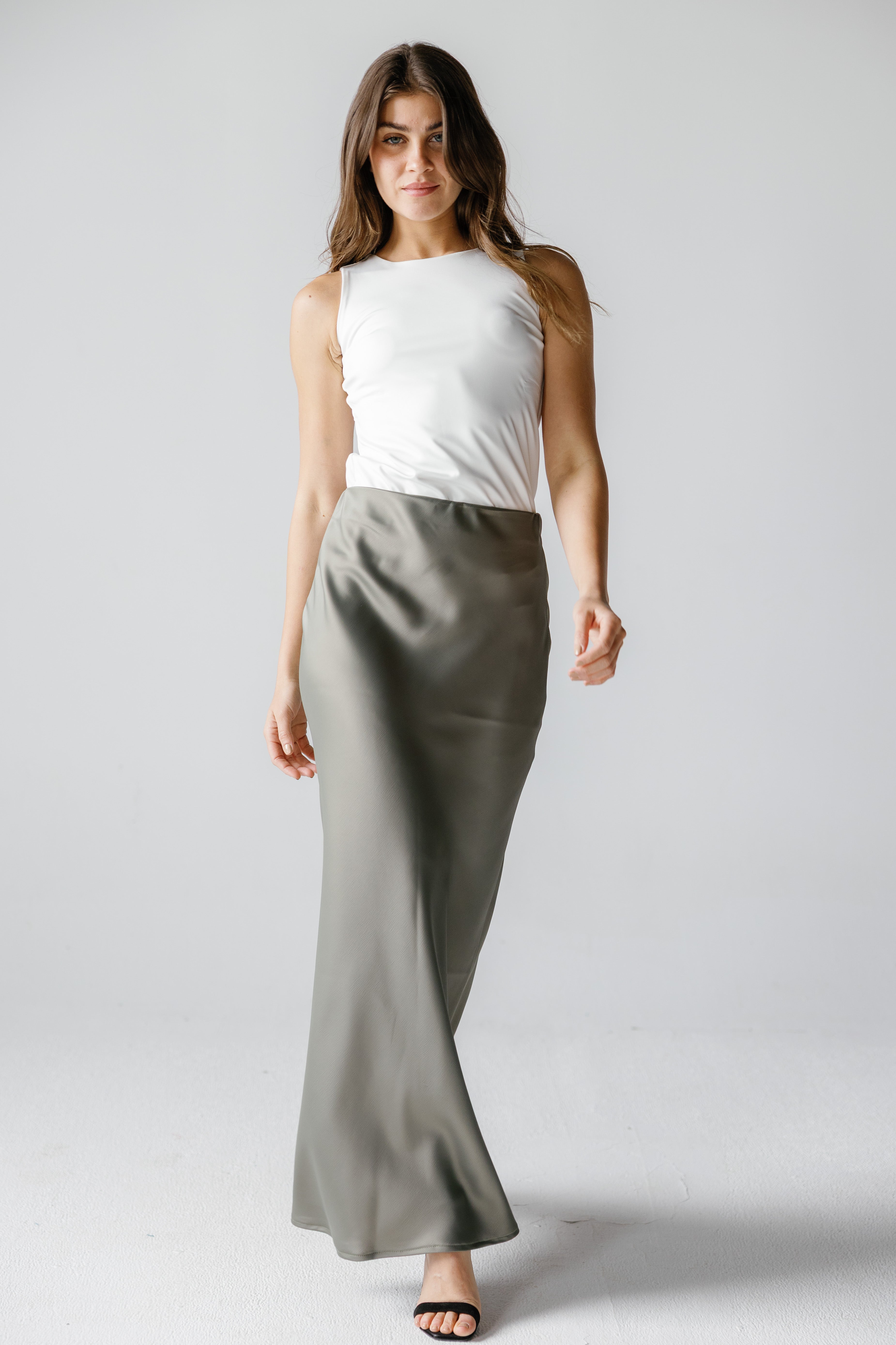 Ivy Satin Skirt (olive)
