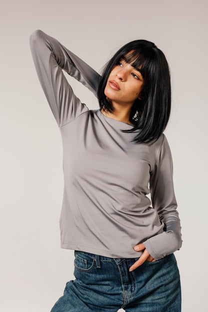 Gray Long Sleeve Top