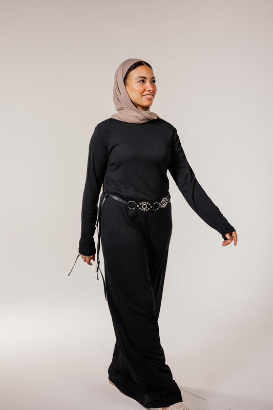 Black Long Sleeve Basic Dress