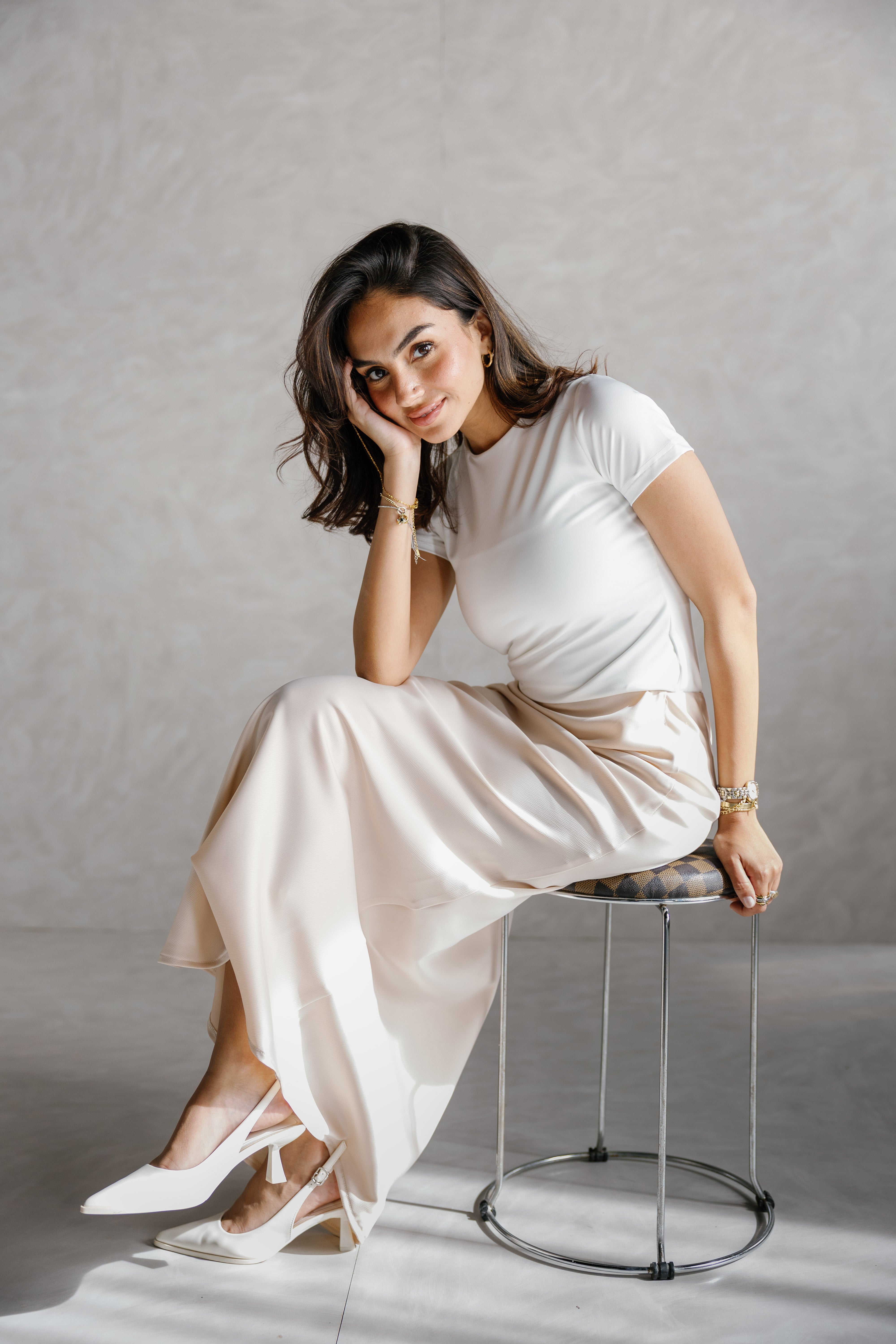 Ivy Satin Skirt (Beige)
