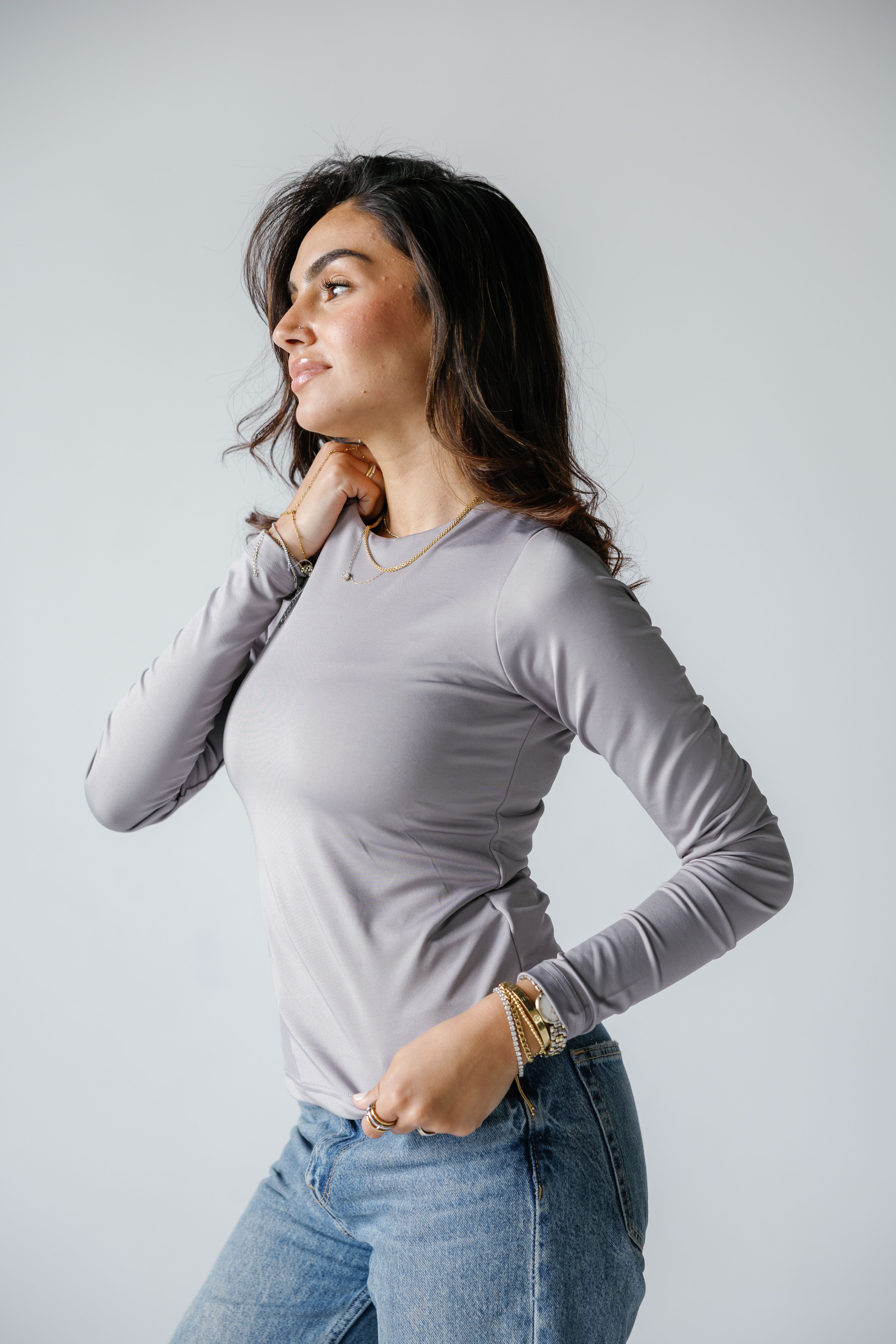 Gray Long Sleeve Top