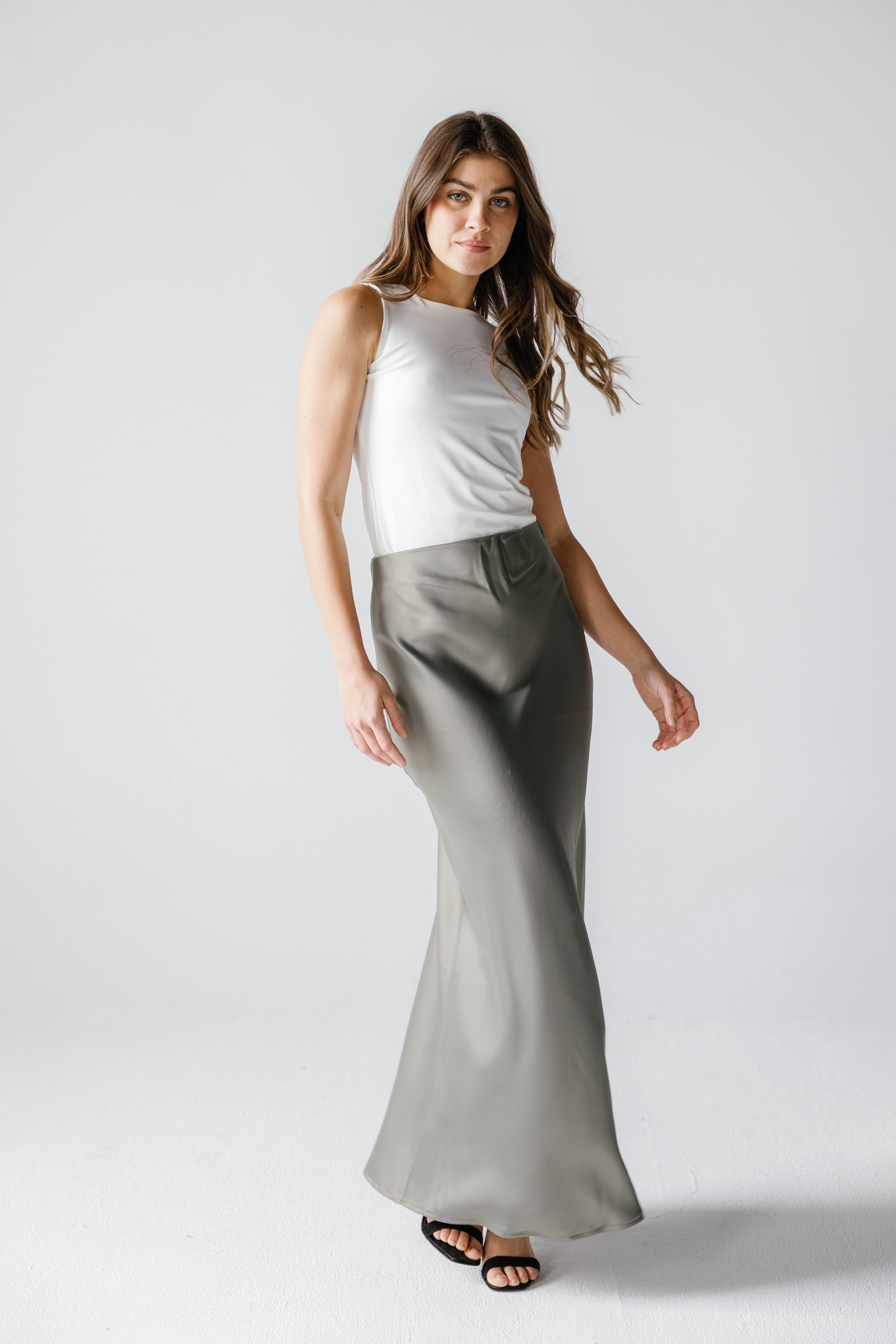 Ivy Satin Skirt (olive)