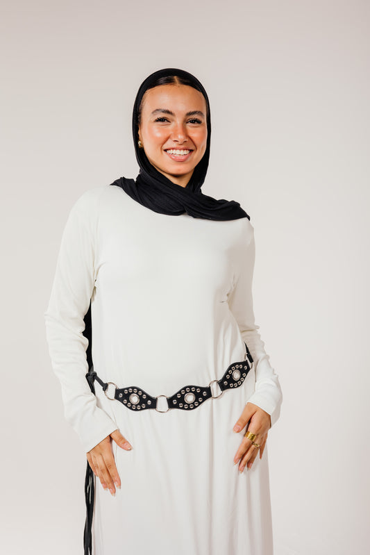 White Long Sleeve Basic Dress