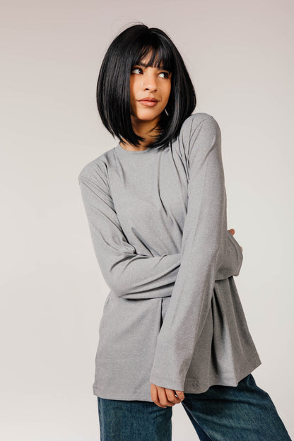 Gray Cotton Long Sleeve Top