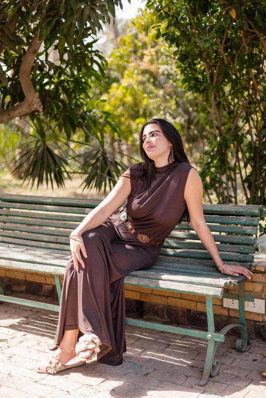 Brown Sleeveless Basic Dress