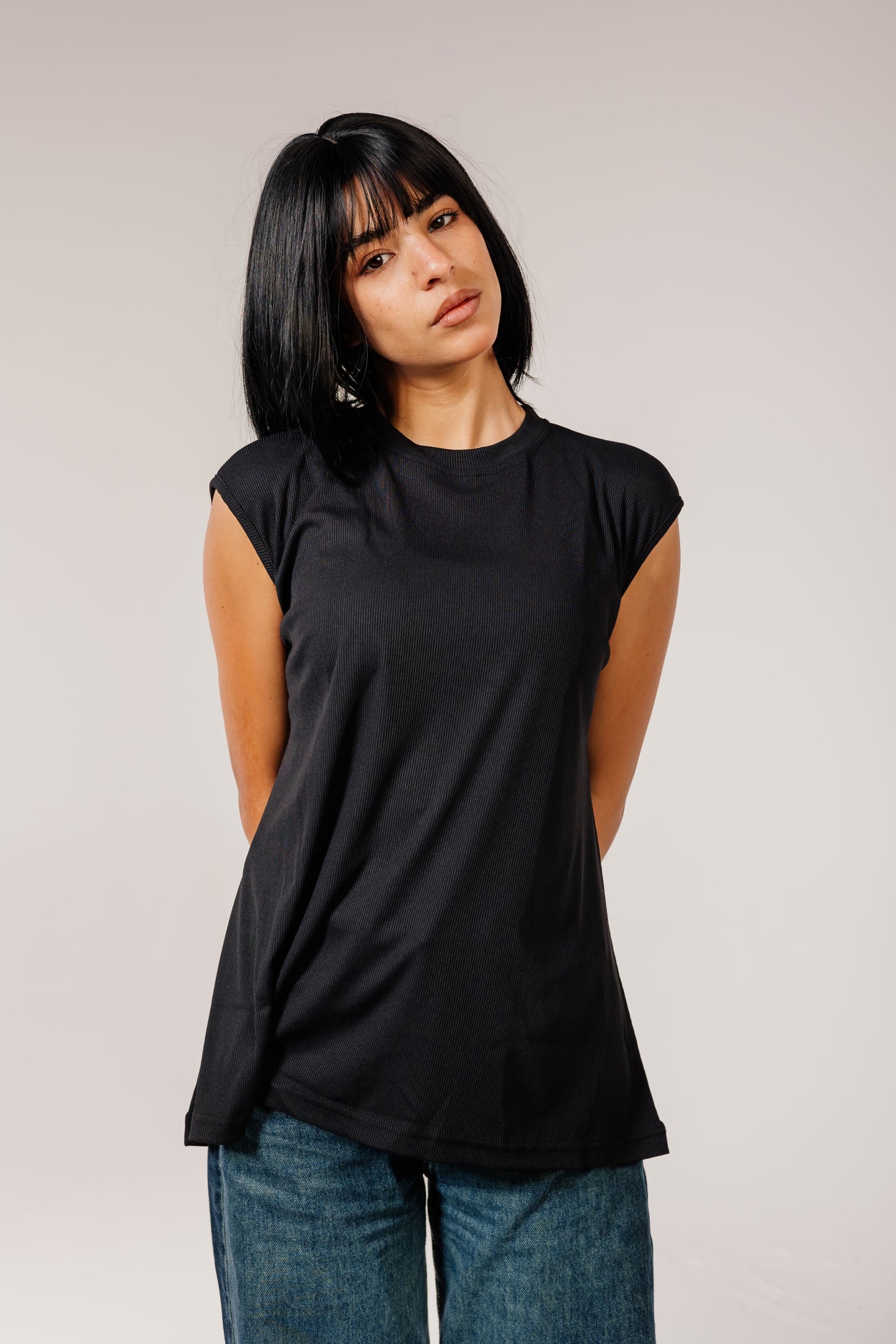 Black Sleeveless Cotton Top