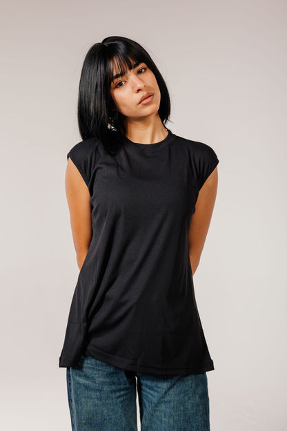 Black Sleeveless Cotton Top