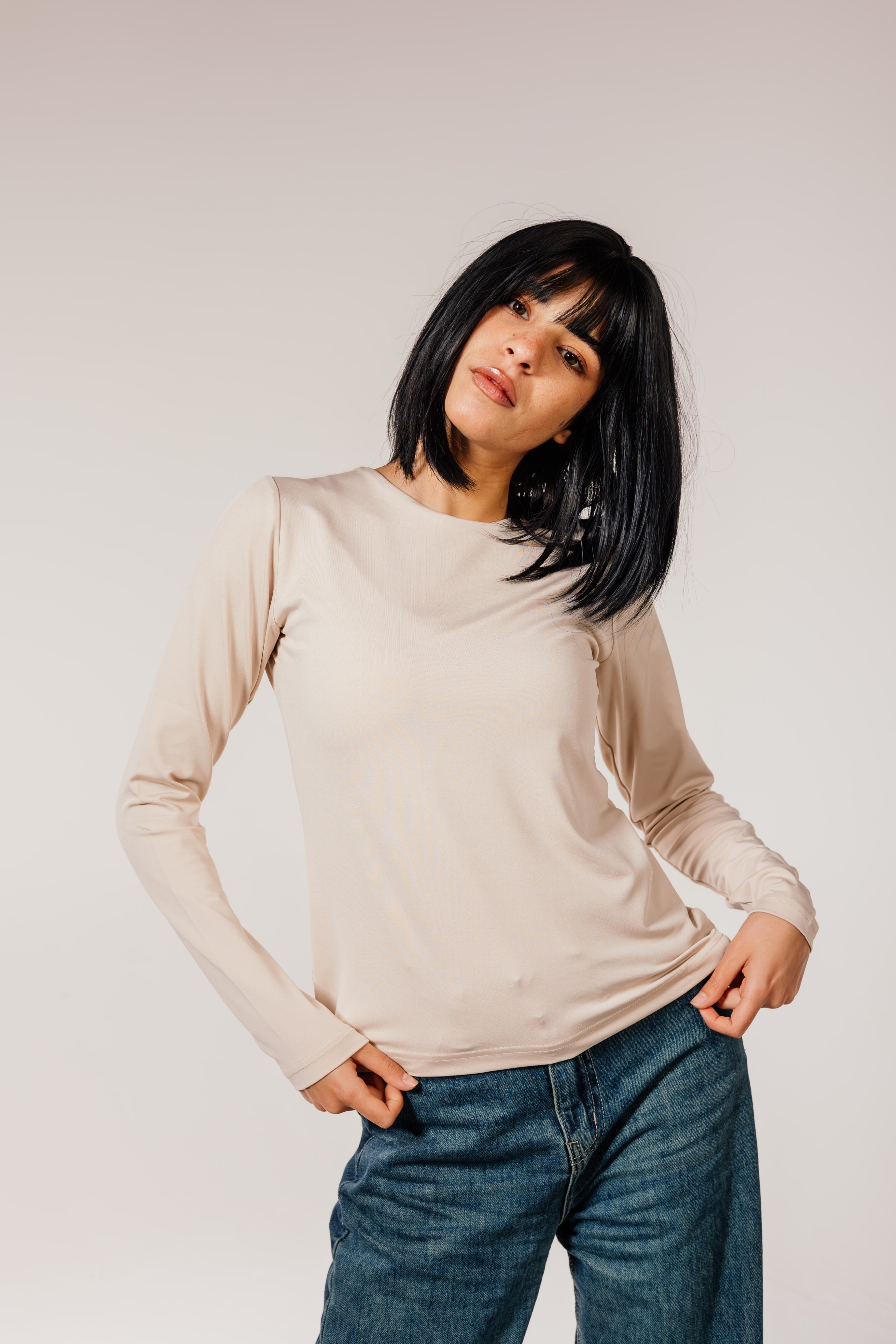 Beige Long Sleeve Top