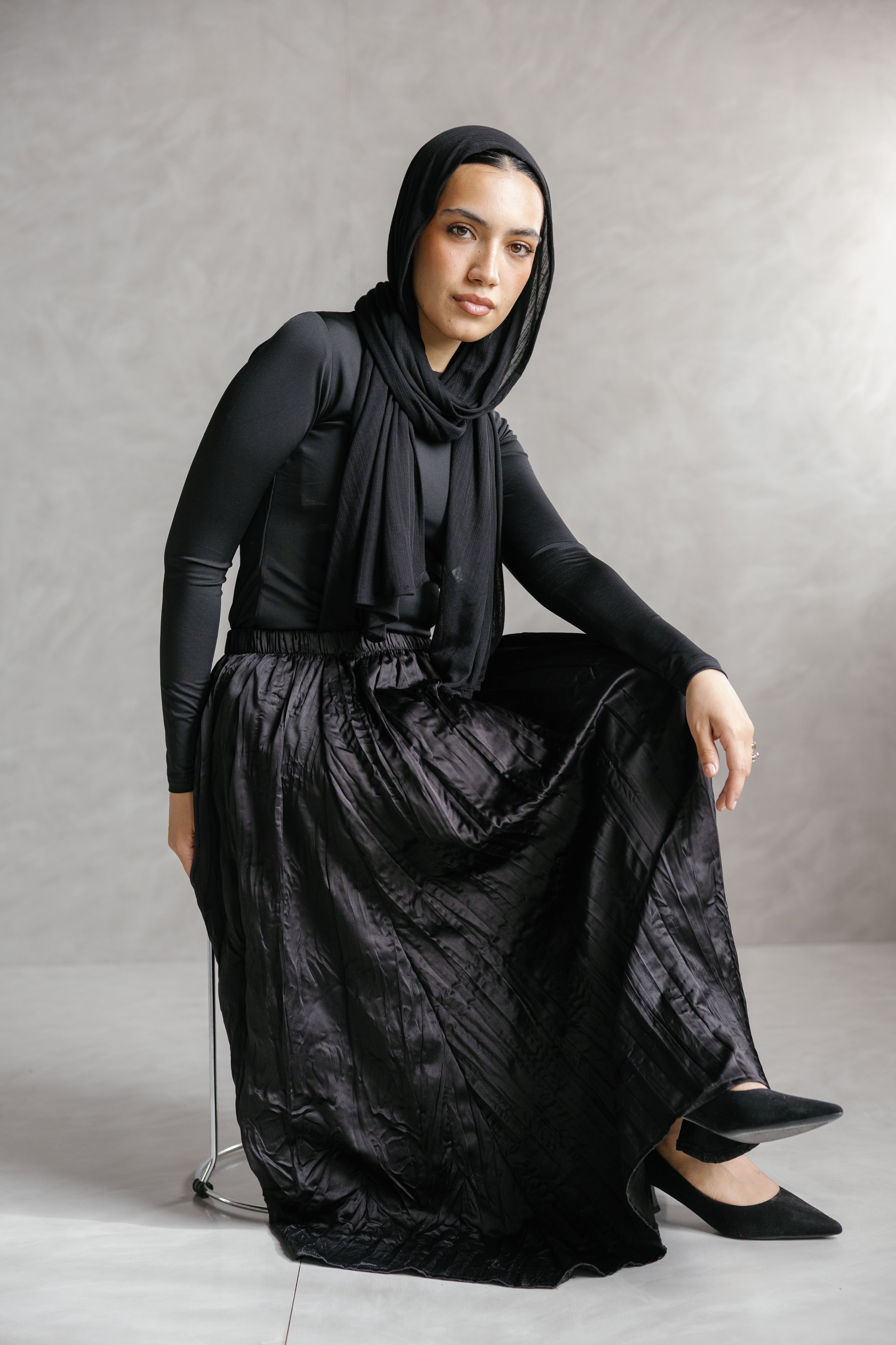 Crinkle Flow Skirt ( Black )