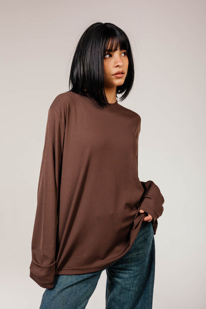 Brown Cotton Long Sleeve Top