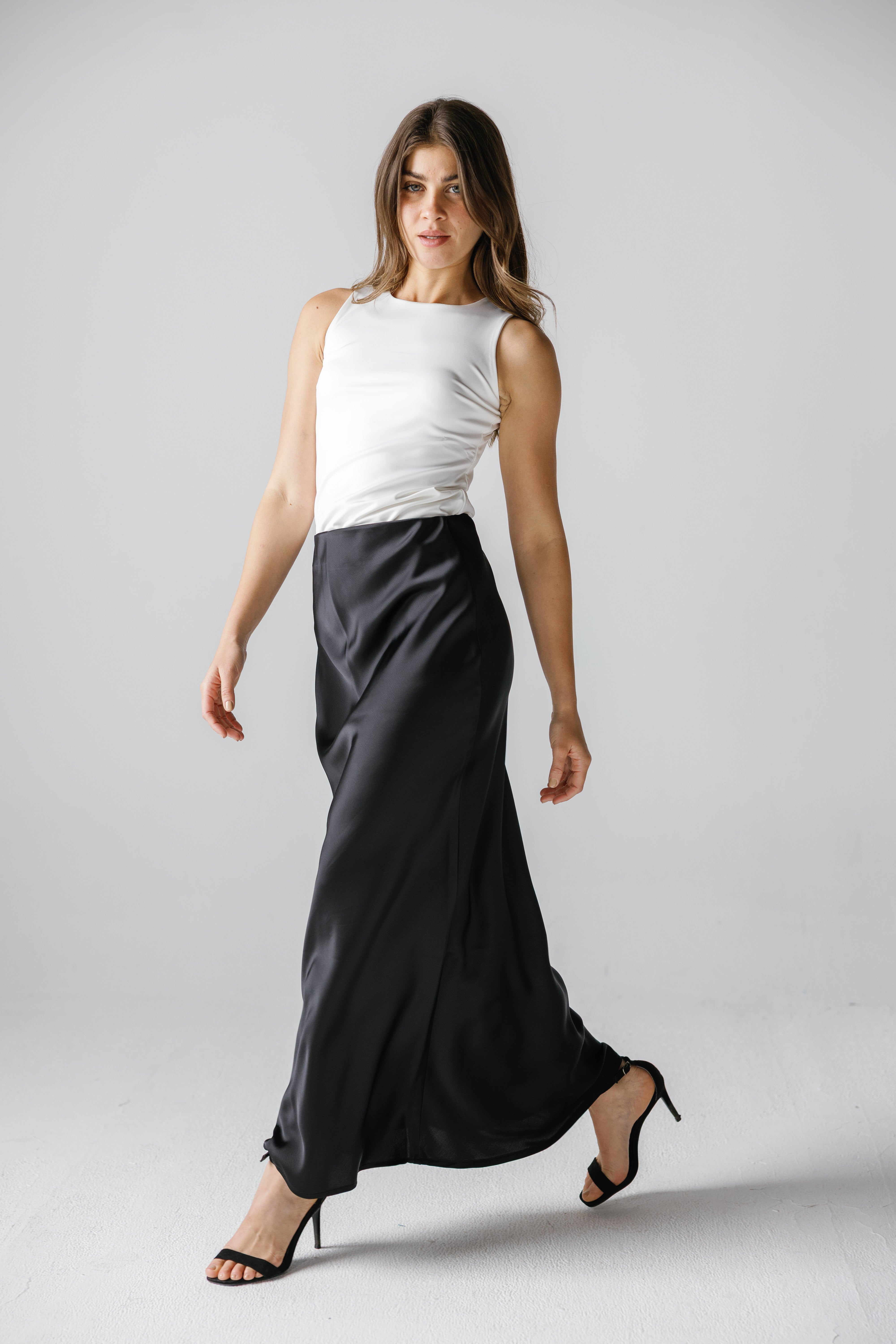 Ivy Satin Skirt (Black )