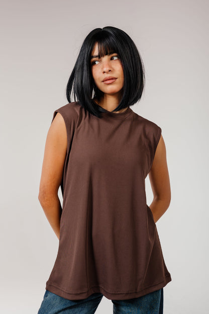 Brown Sleeveless Cotton Top