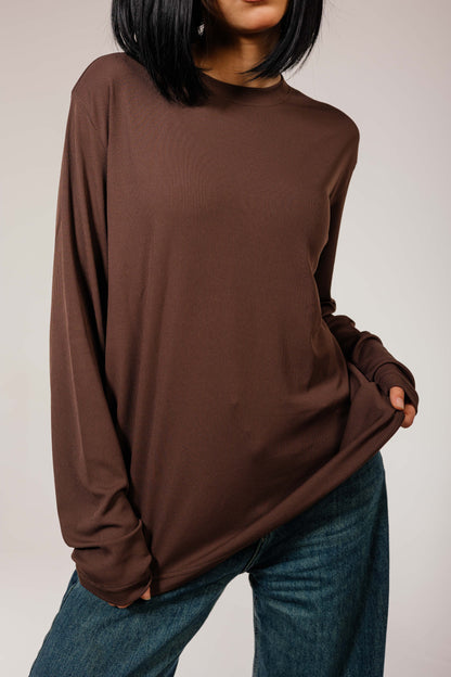 Brown Cotton Long Sleeve Top