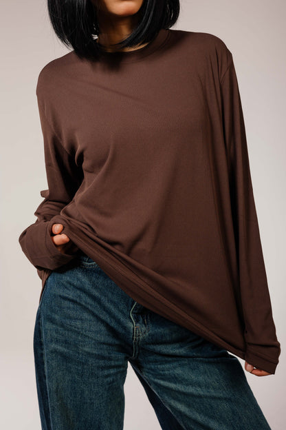 Brown Cotton Long Sleeve Top